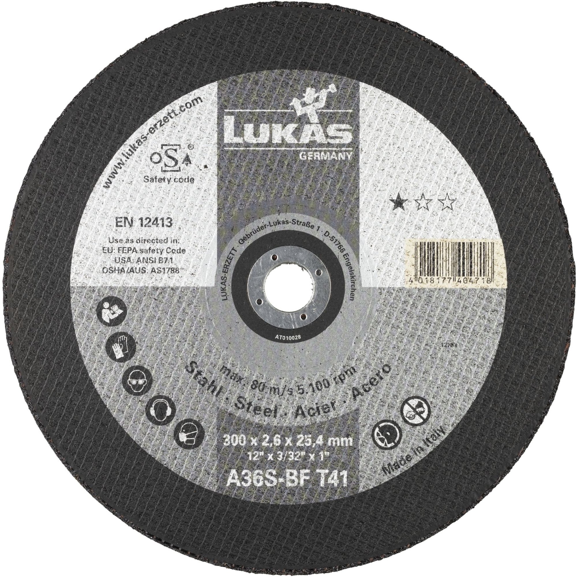 LUKAS Disque de séparation T41 pour acier 300x2.6 mm droit | A36S-BF