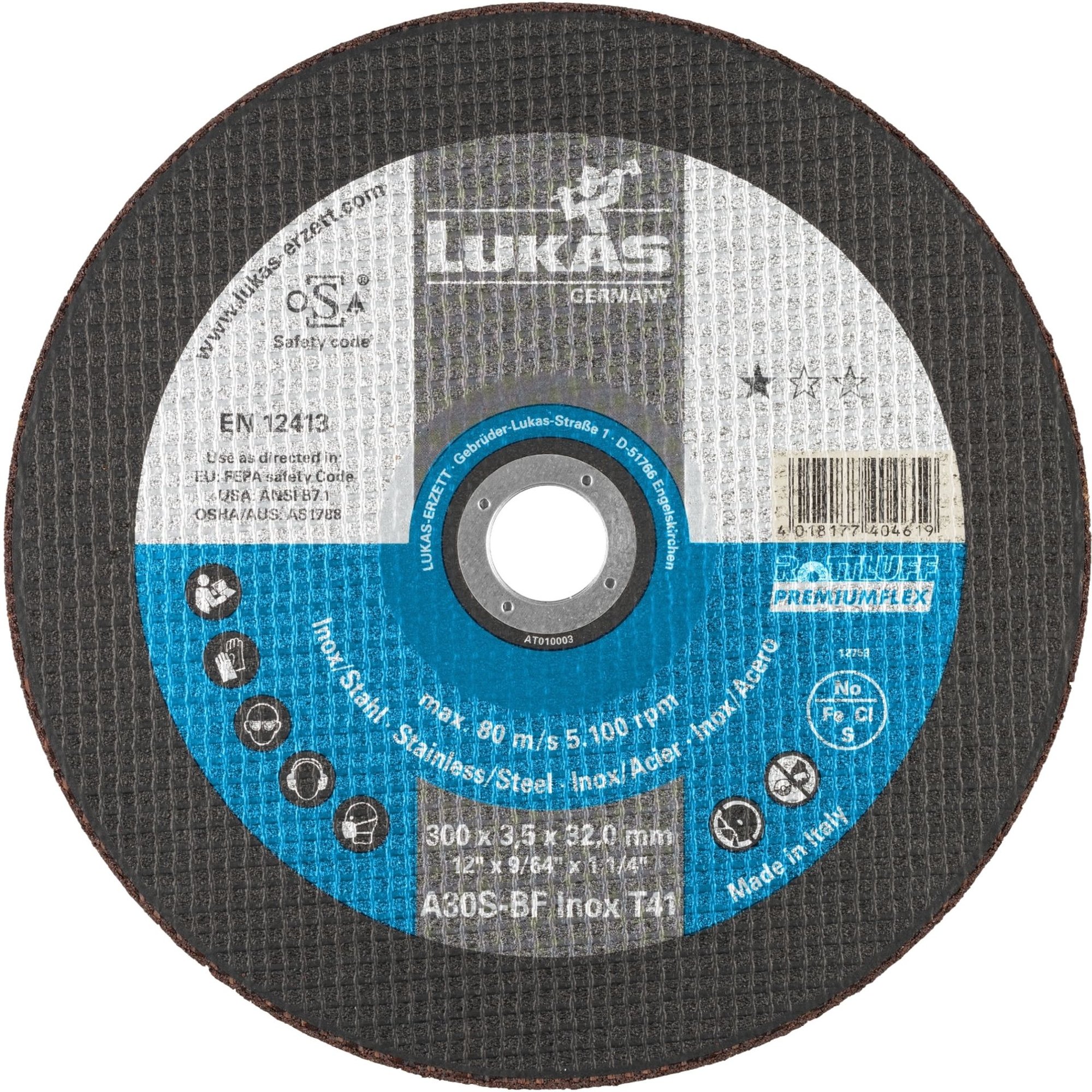 LUKAS Disque de séparation T41 pour acier inoxydable 300x3.5 mm droit | A30S-BF