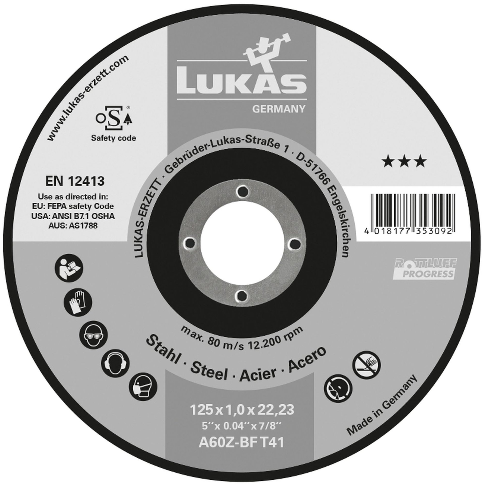 LUKAS Disque de séparation T41 pour acier 230x1.9 mm droit A46Z-BF