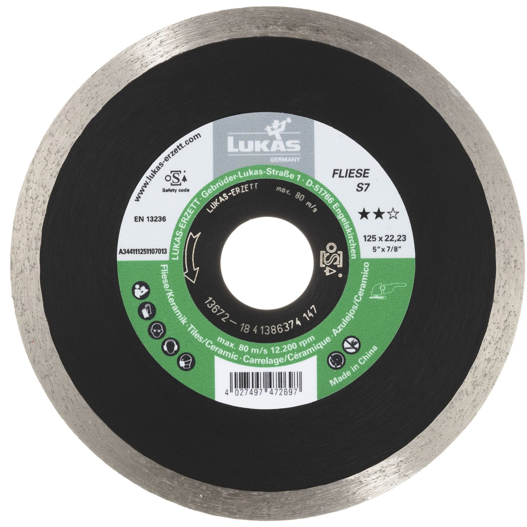 LUKAS disque de découpe diamant FLIESE S7 pour pierre/carrelage Ø 115 mm