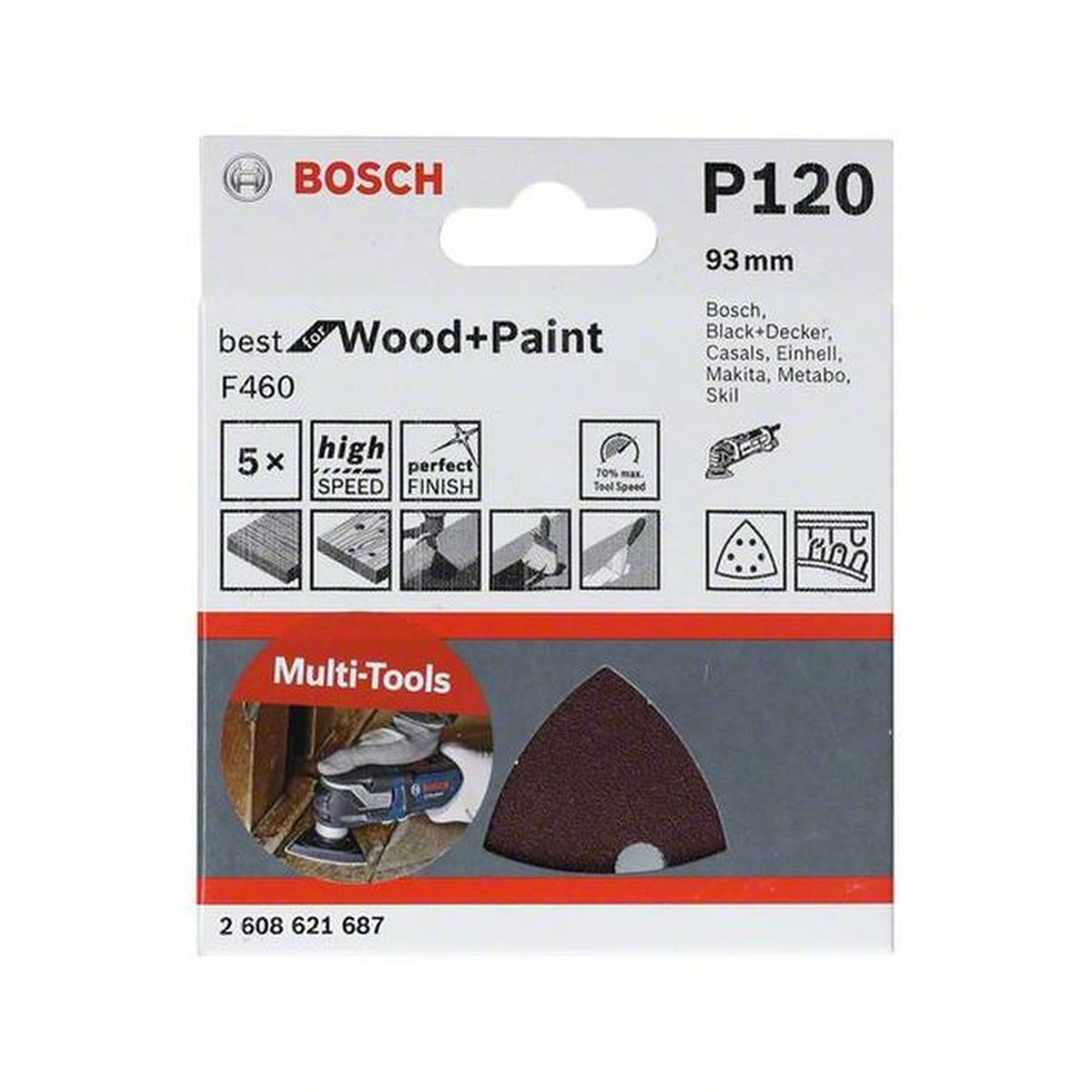 BOSCH feuille abrasive F460 Best pour bois et peinture, 93 mm, 180