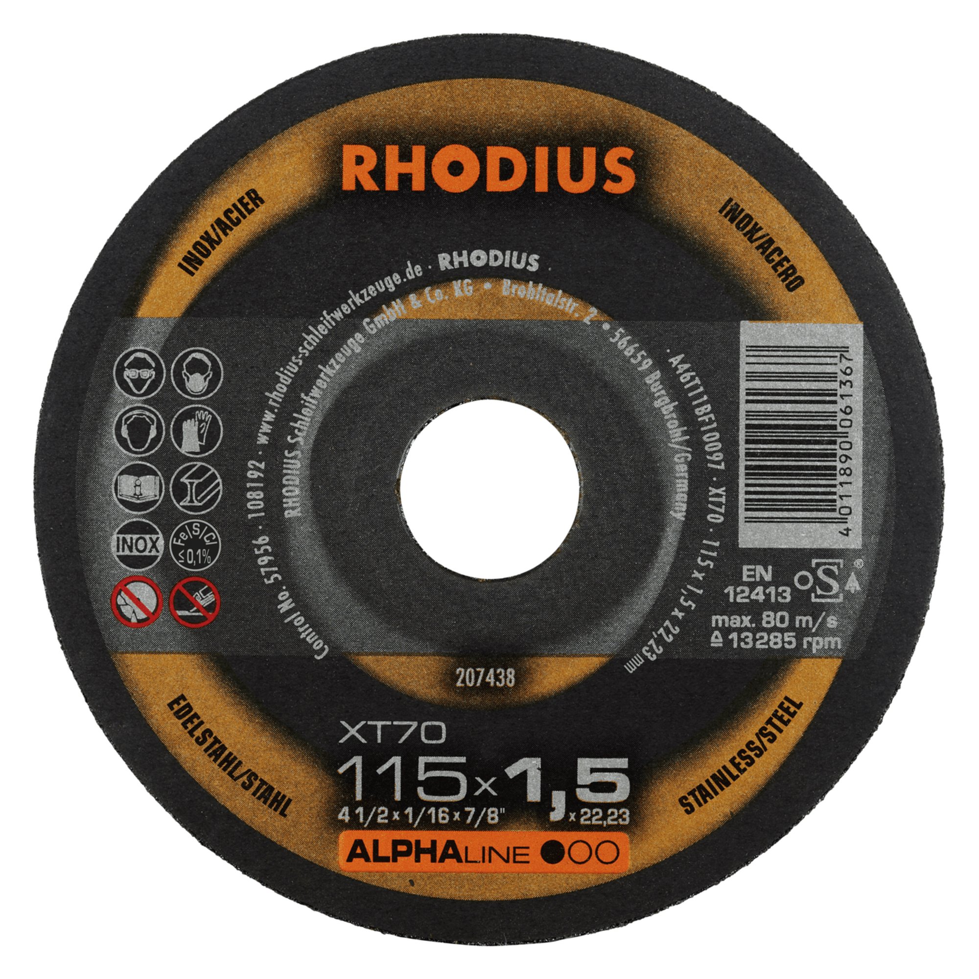 Disque à tronçonner extra fin RHODIUS XT70 Ø 115 mm
