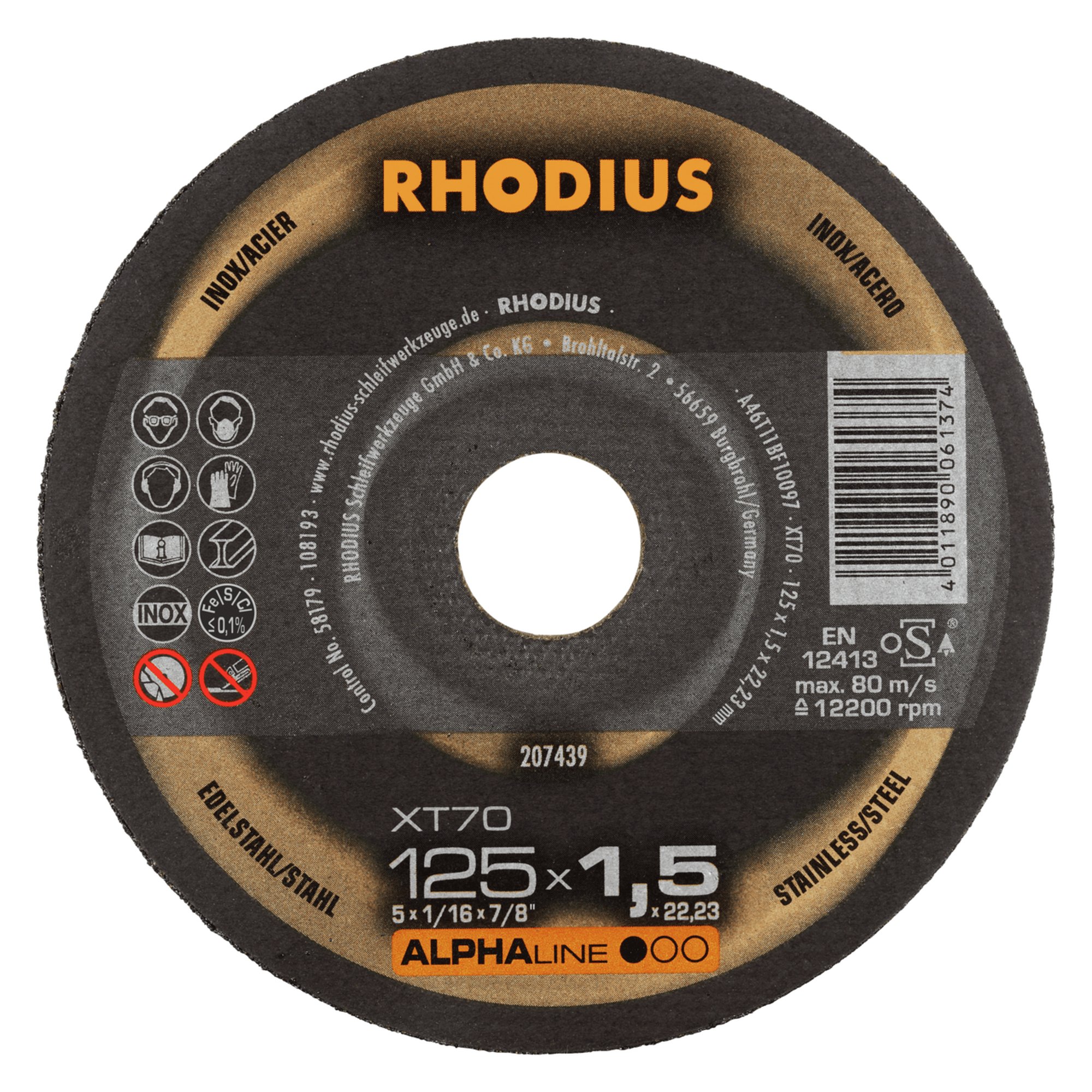 Disque de découpe extra fin RHODIUS XT70 Ø 125 mm