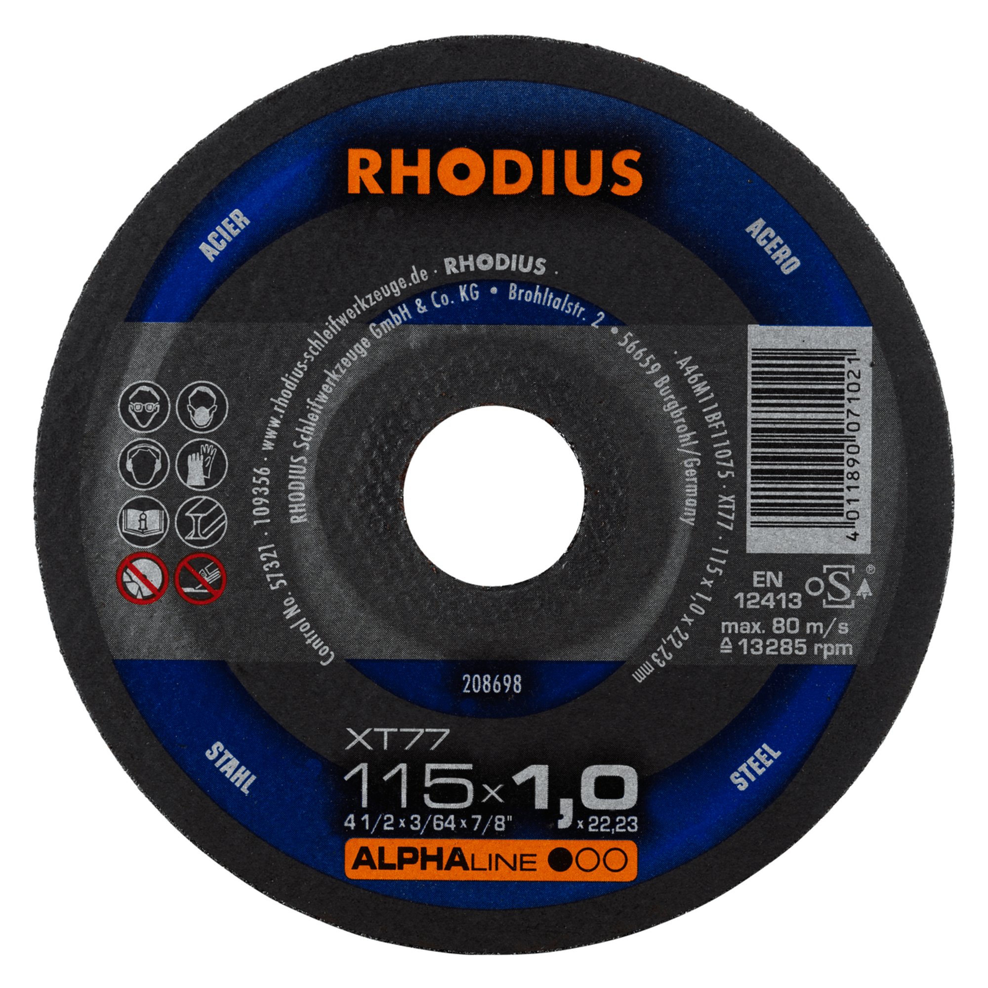 RHODIUS disque à tronçonner extra fin XT77 Ø 115 mm
