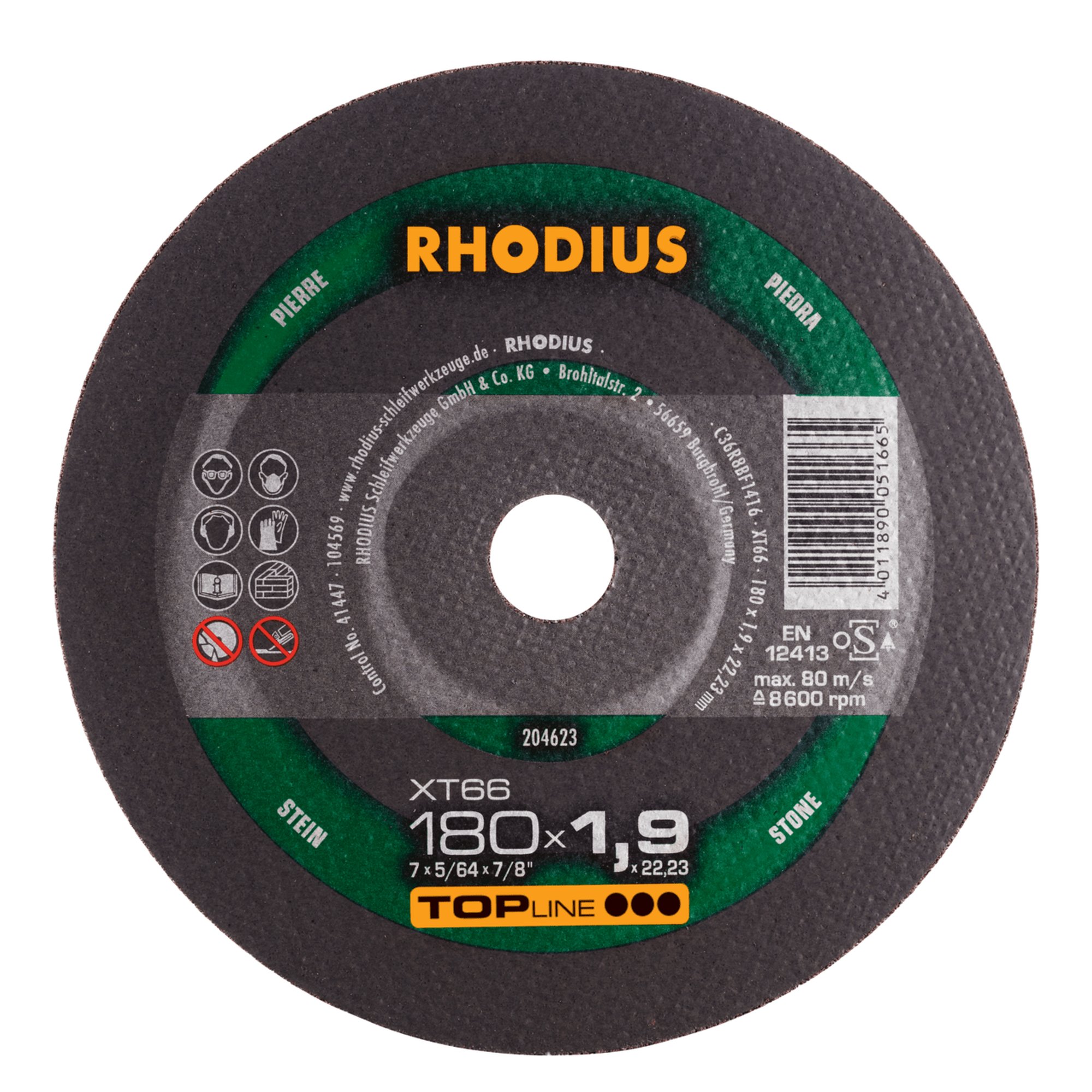 Disque à tronçonner extra fin RHODIUS XT66 Ø 180 mm