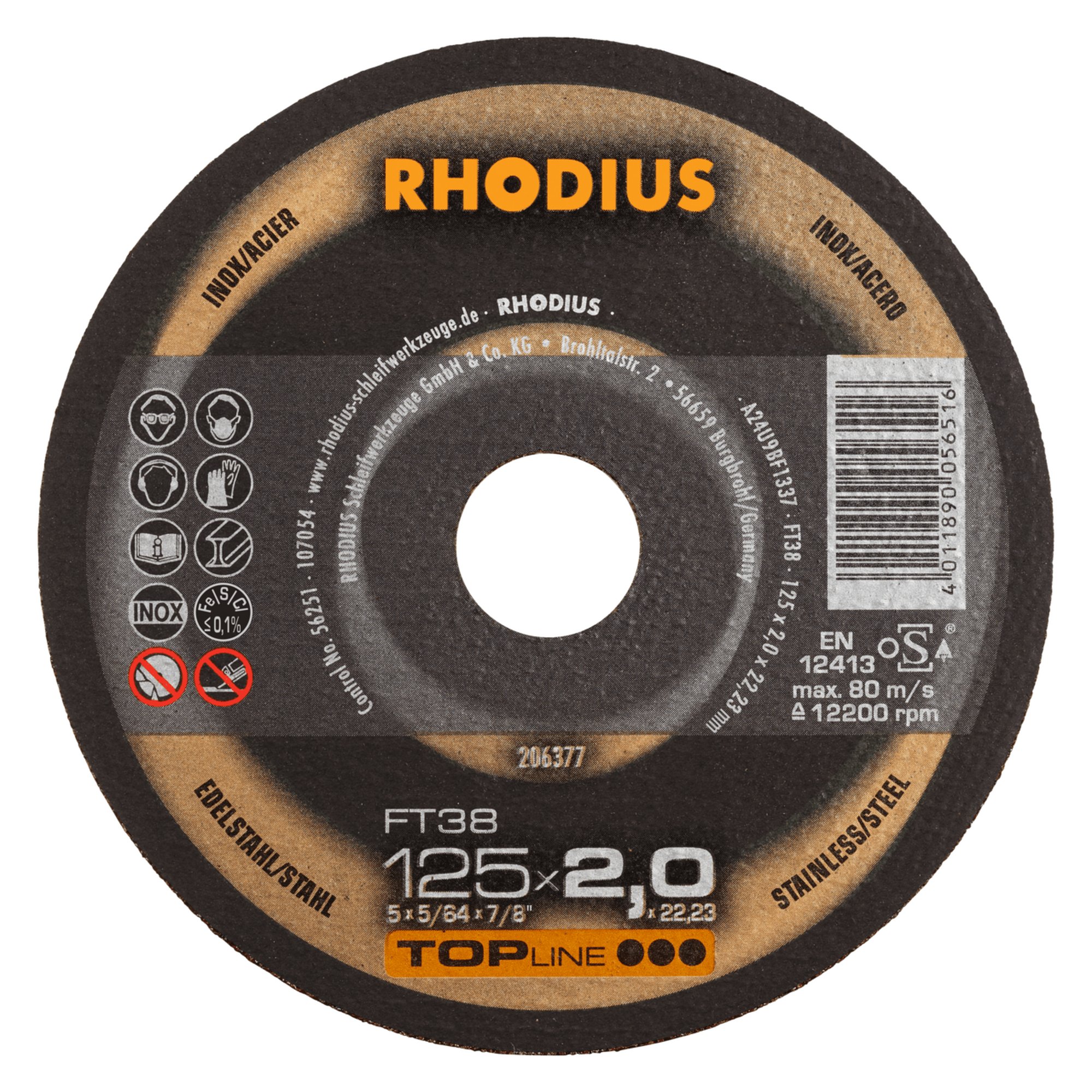 RHODIUS Disque de séparation à main FT38 Ø 125 mm
