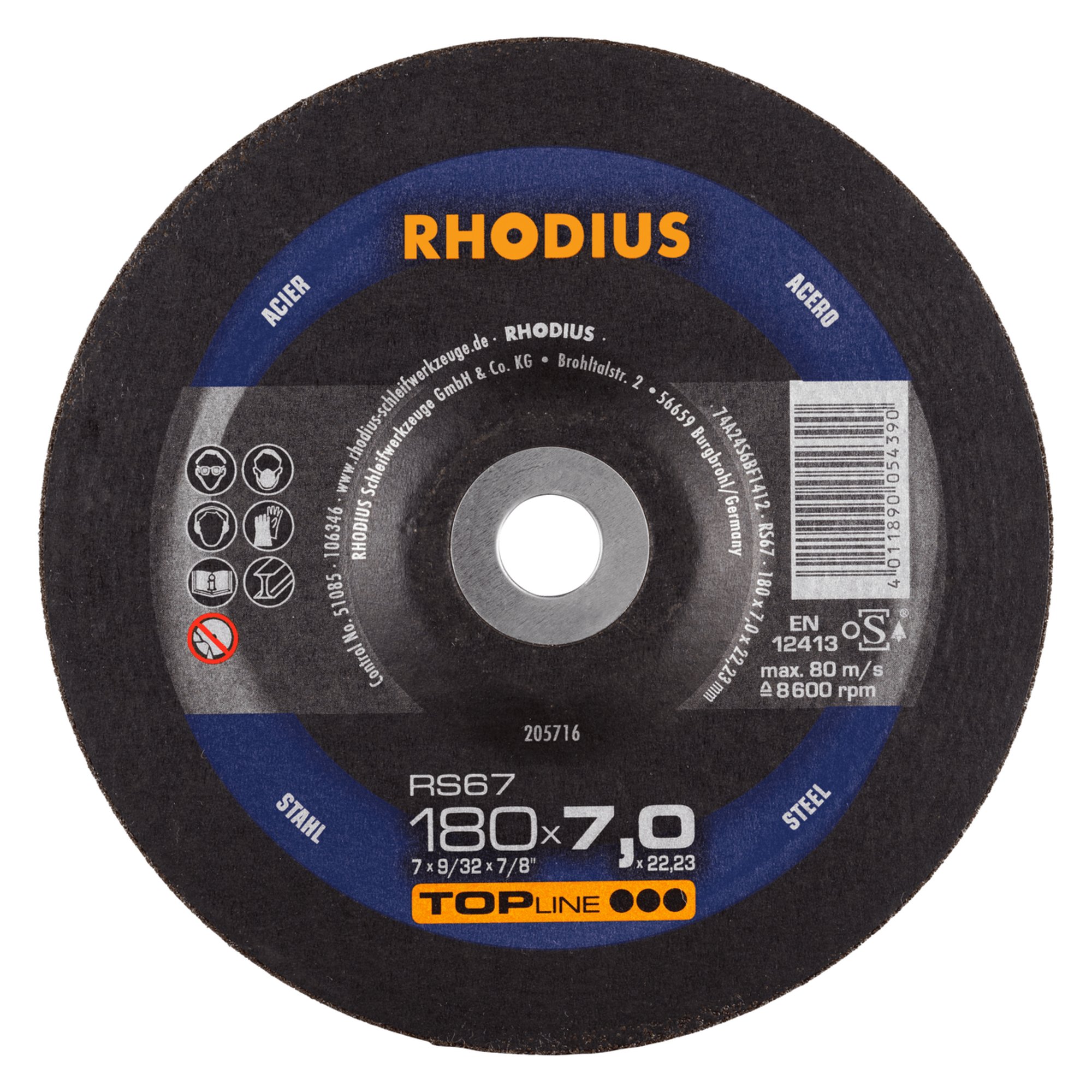 Disque à meuler RHODIUS RS67 Ø 180 mm