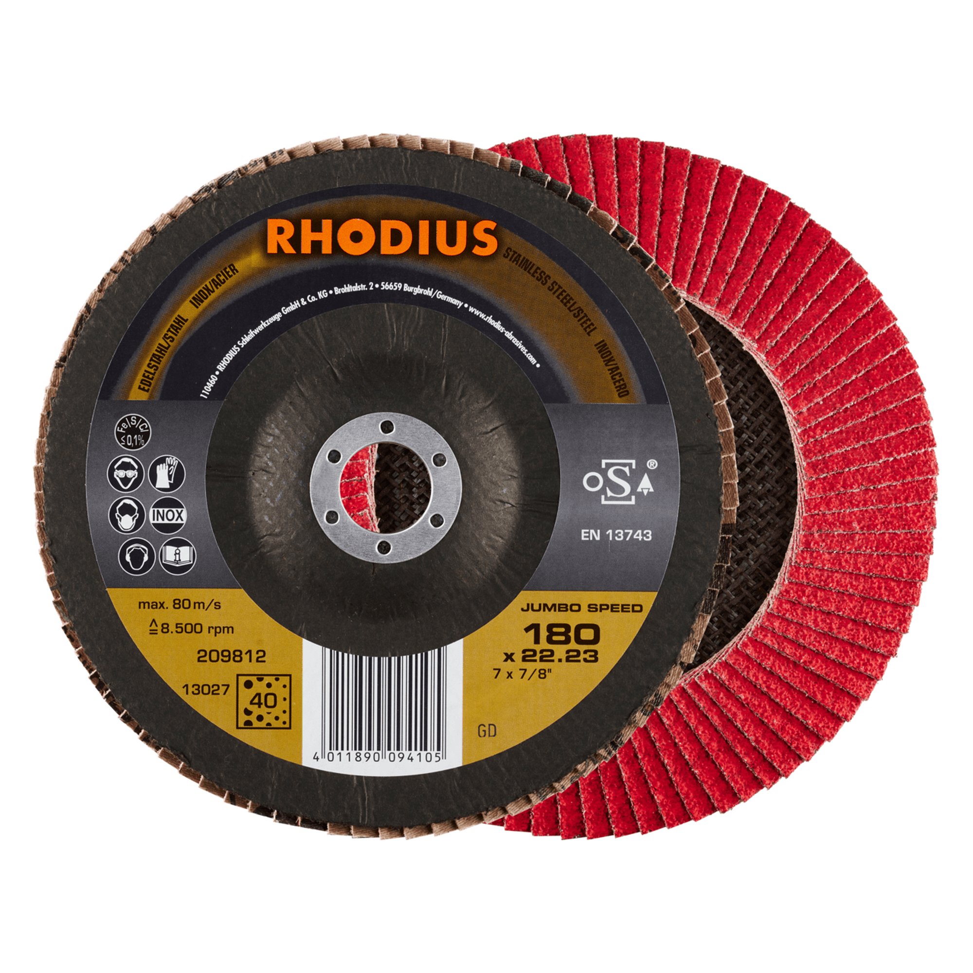 RHODIUS disque à lamelles disque à lamelles JUMBO SPEED Ø 180 mm grain 40