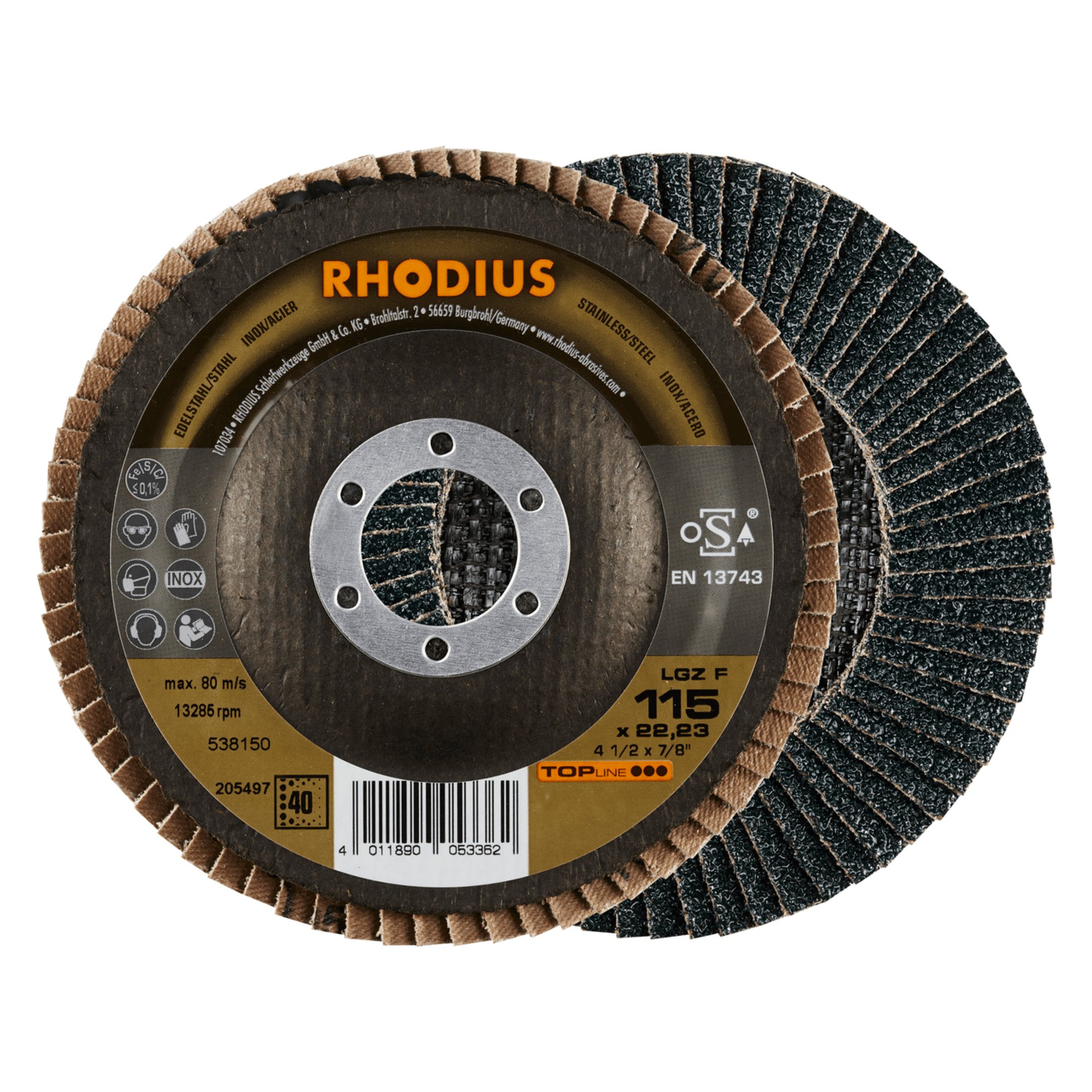 Disque à lamelles RHODIUS LGZ F Ø 115 mm grain 40
