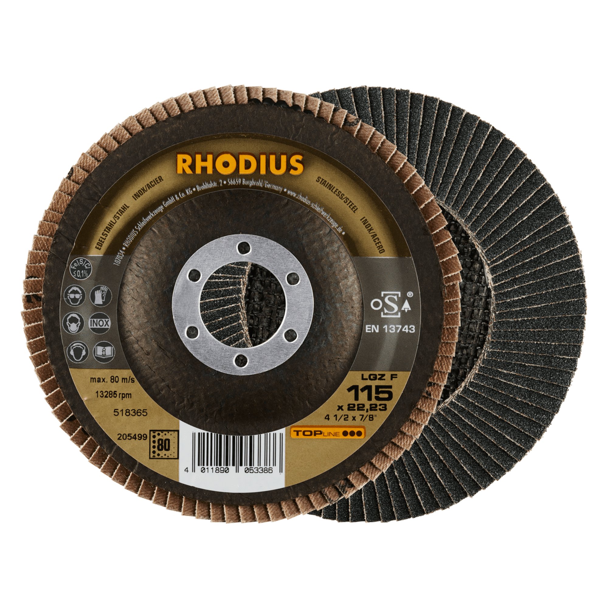 RHODIUS Meuleuse à lamelles Meule LGZ F Ø 115 mm Grain 80