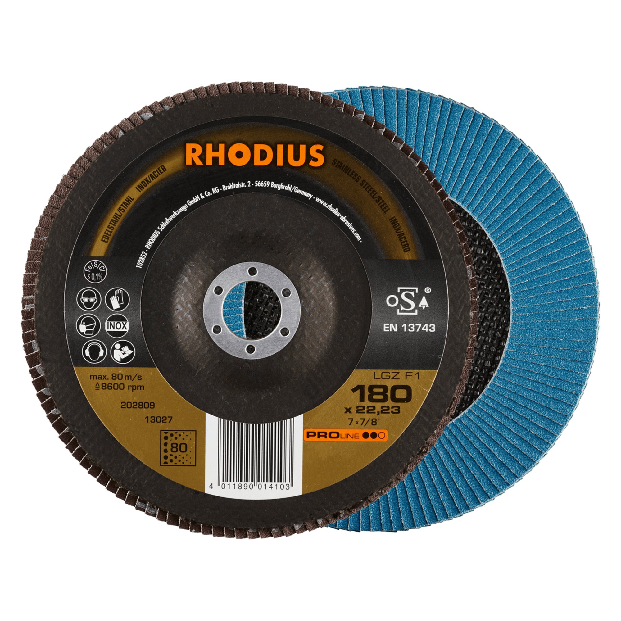 Disque à lamelles RHODIUS LGZ F1 Ø 180 mm grain 80