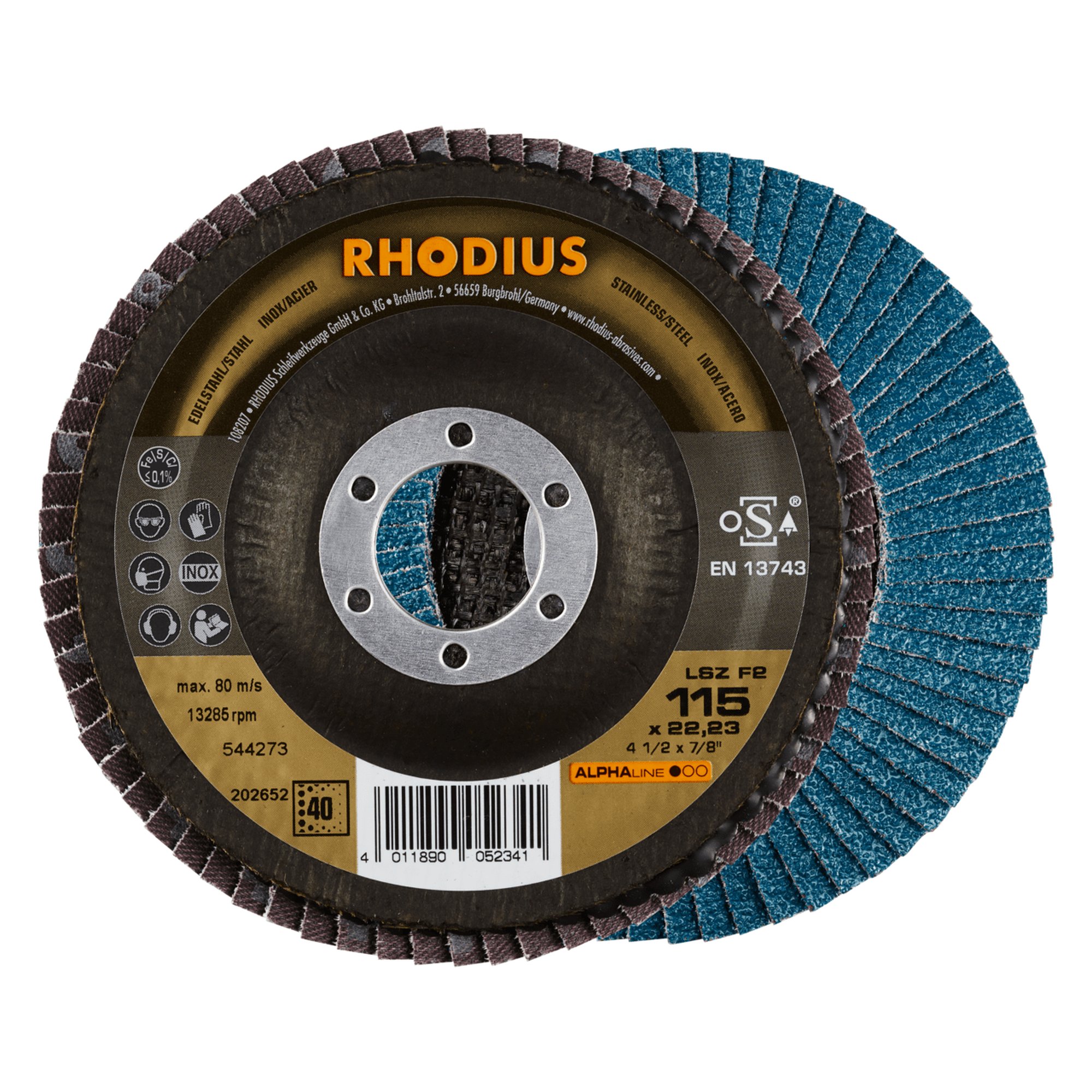 Disque à lamelles RHODIUS LSZ F2 Ø 115 mm grain 40