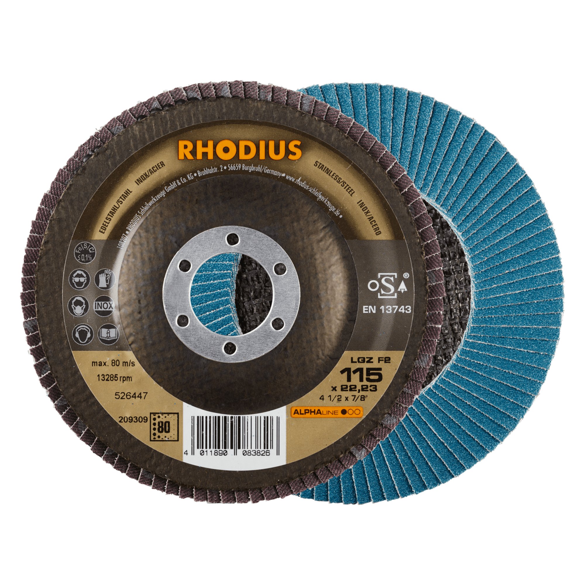 Disque à lamelles RHODIUS Disque à lamelles LGZ F2 Ø 115 mm grain 80