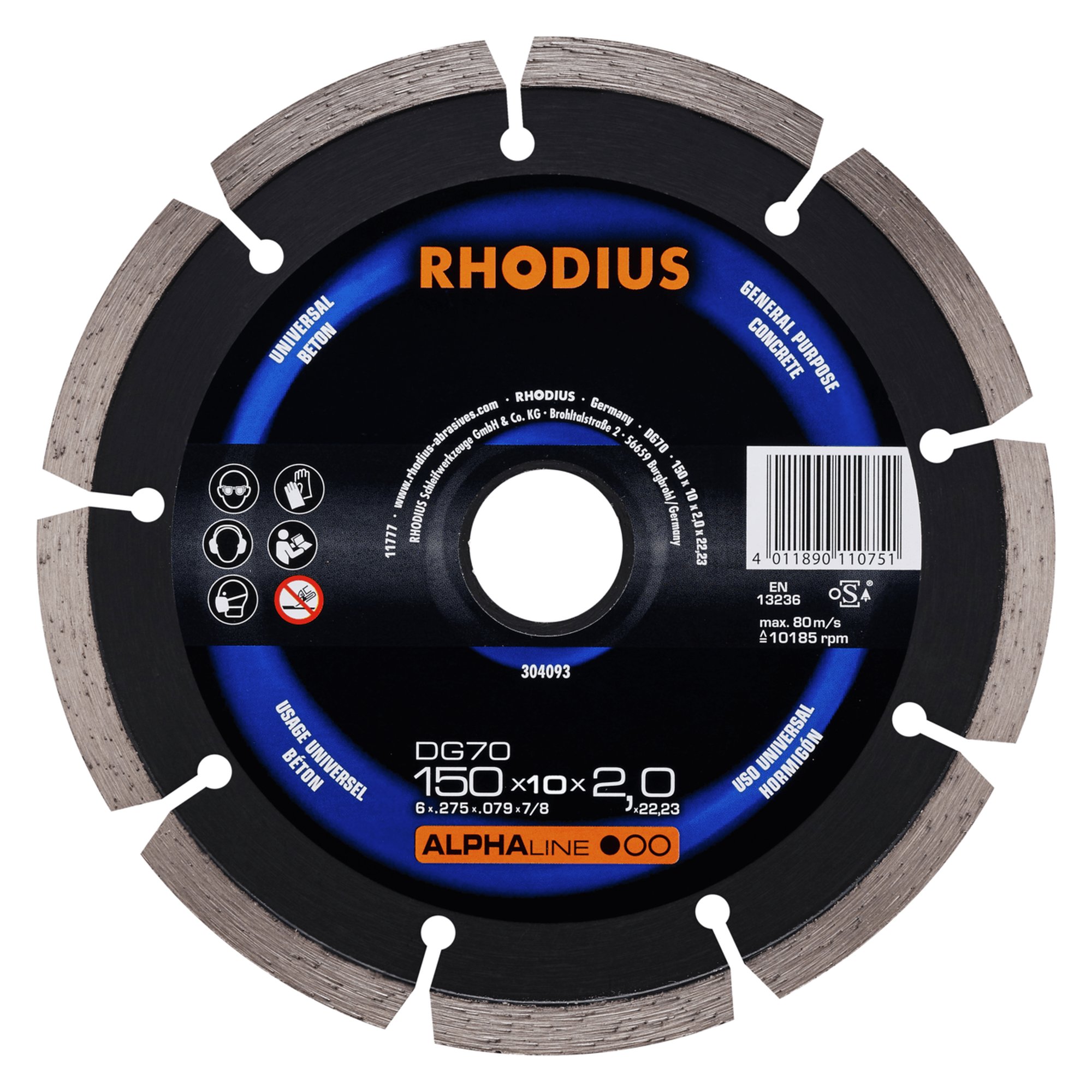 Disque de découpe diamanté RHODIUS DG70 Ø 150 mm