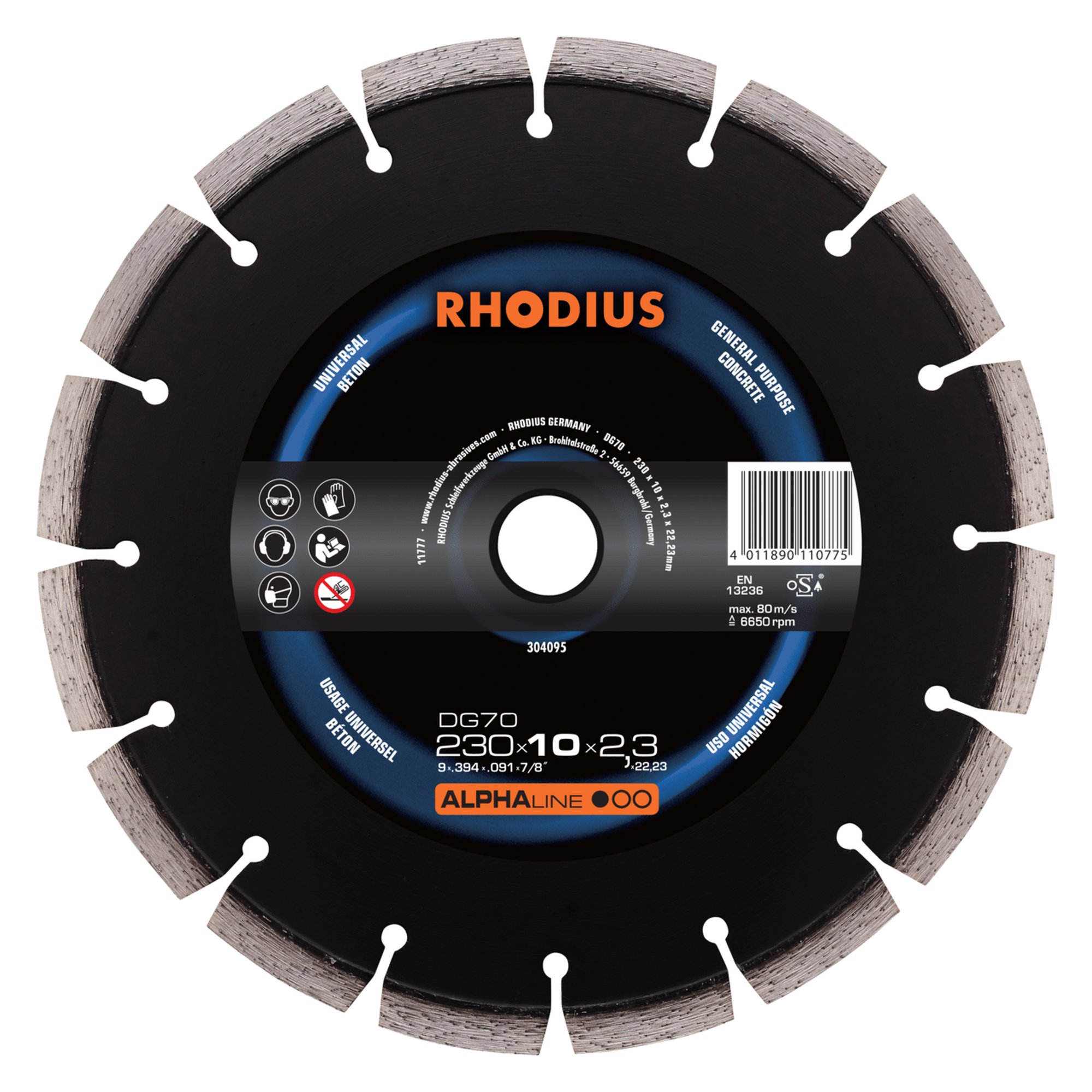 Disque à tronçonner diamant RHODIUS DG70 Ø 230 mm