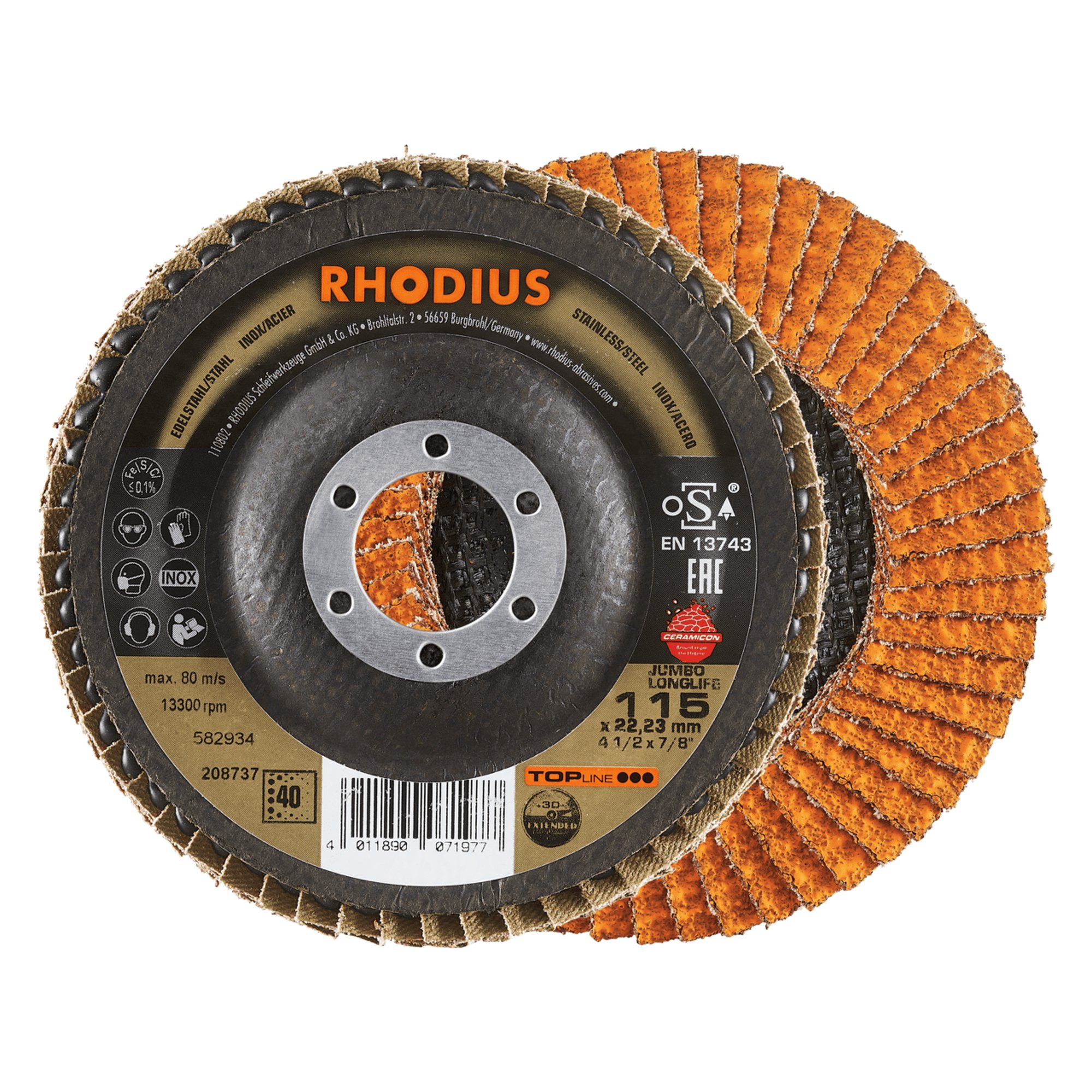 RHODIUS disque à lamelles disque à lamelles JUMBO LONGLIFE Ø 115 mm grain 40