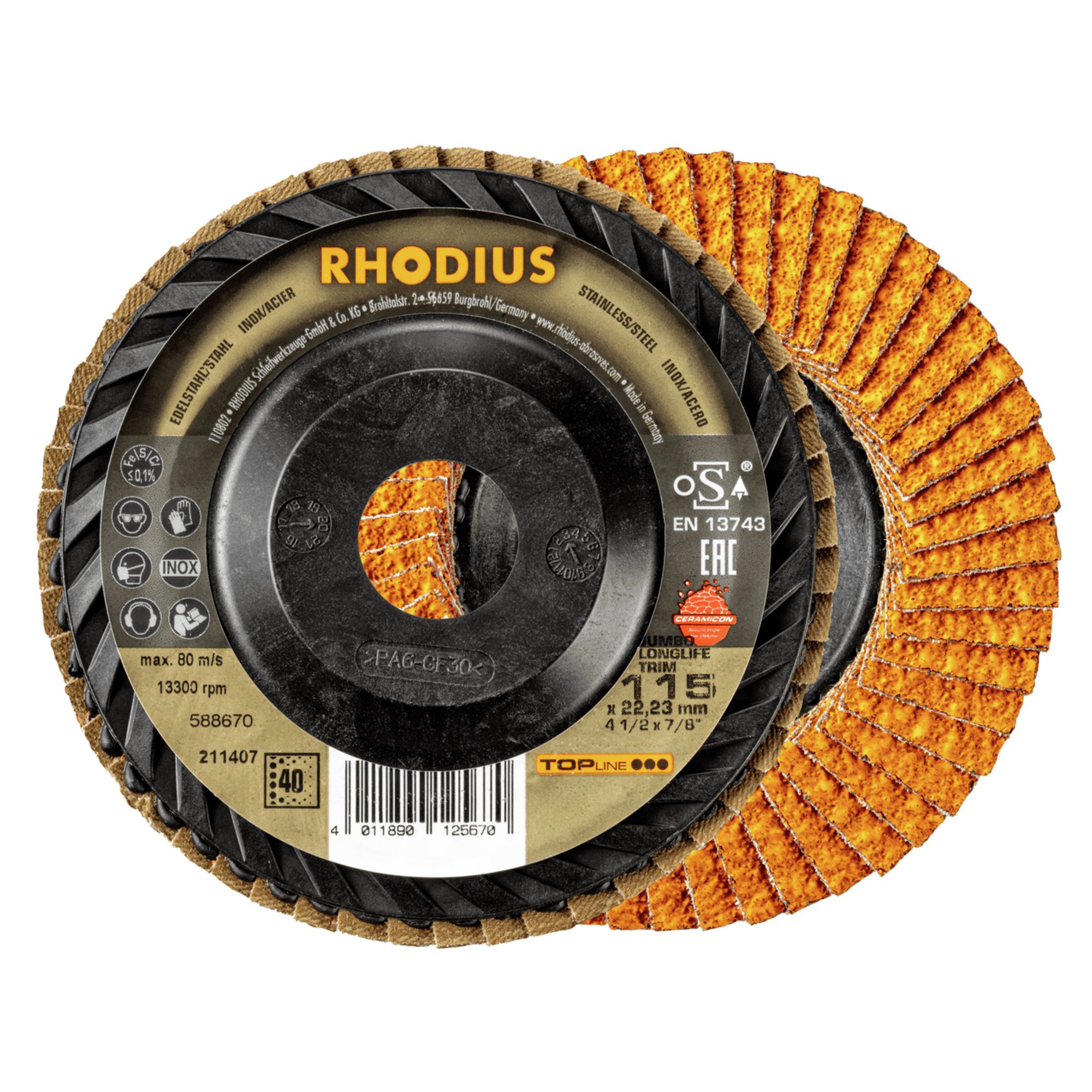 Disque à lamelles RHODIUS disque à lamelles LONGLIFE TRIM Ø 115 mm grain 40