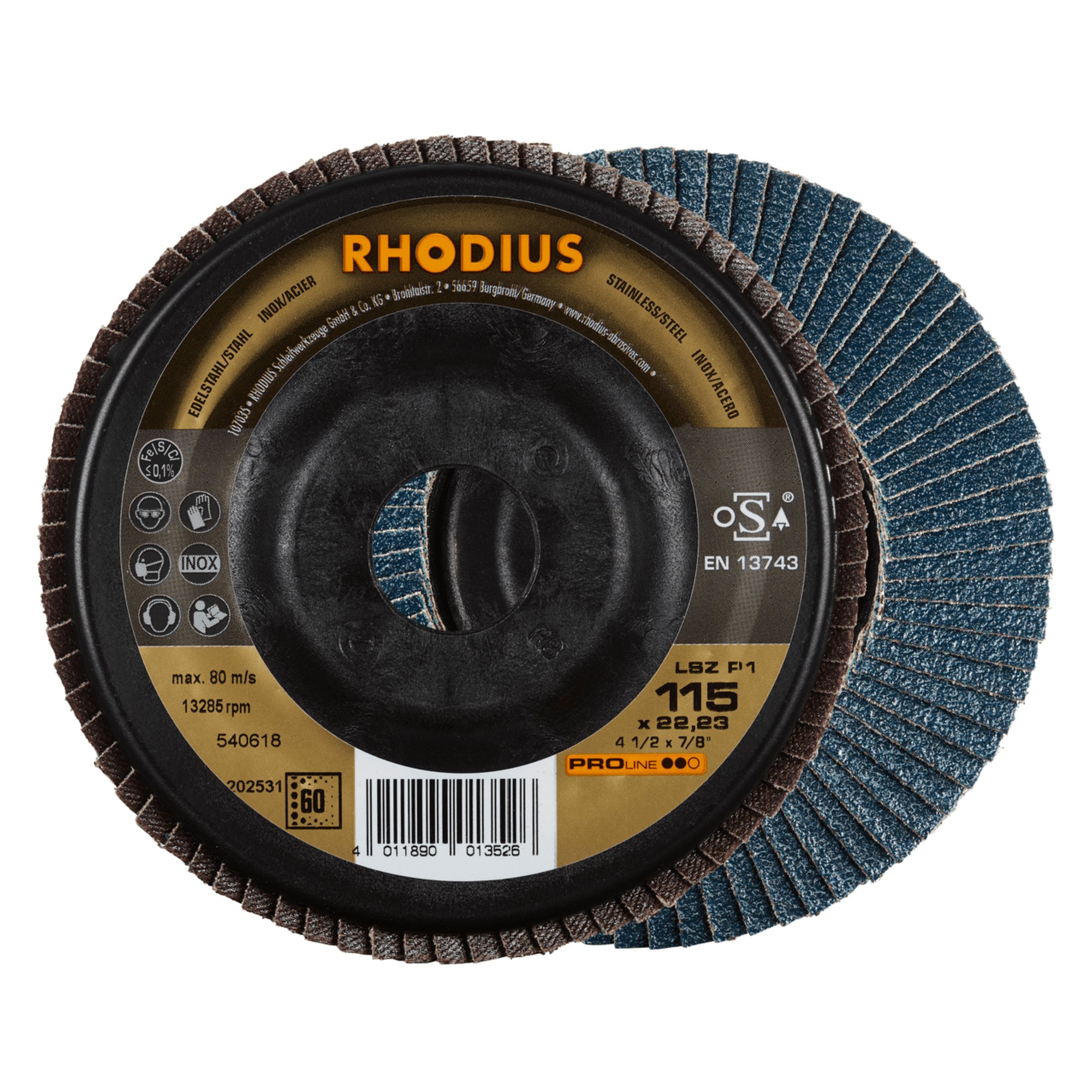 RHODIUS Disque de meulage à lamelles Disque à lamelles LSZ P1 Ø 115 mm Grain 60