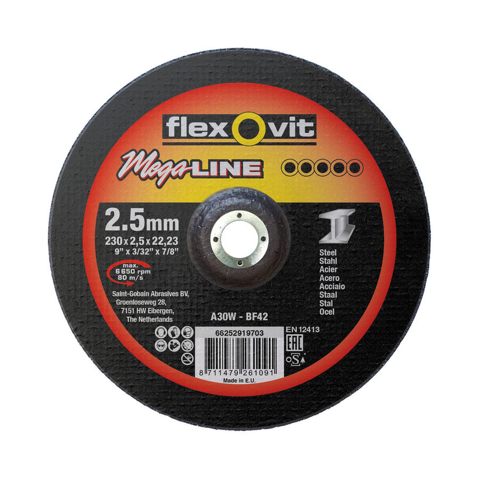 Norton disque à tronçonner coudé pour le métal 230x2.5x22.23mm Flexovit MEGA-LINE
