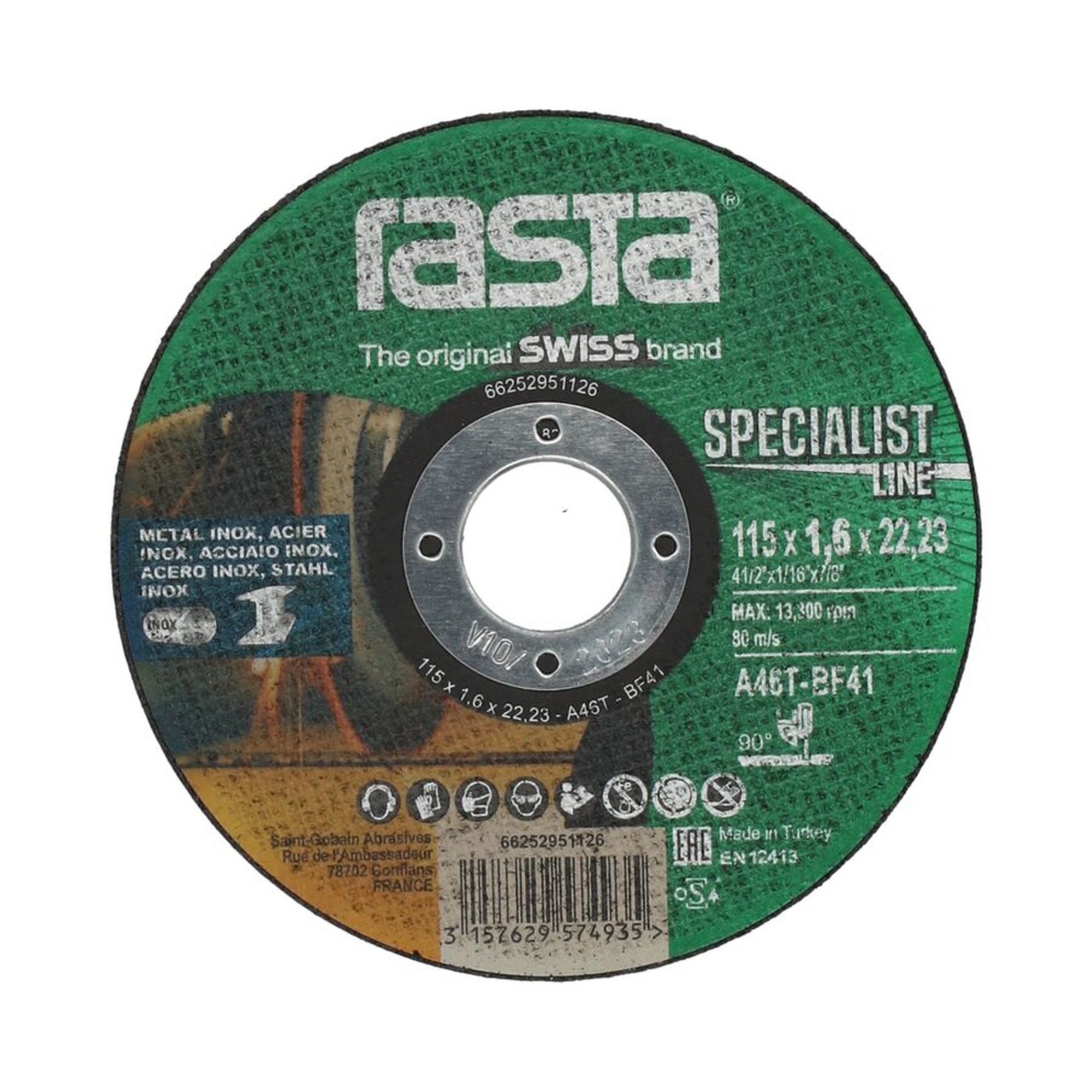 Disque de coupe ultrafin Norton pour métal/Inox 115x1.6x22.23mm Rasta Specialist