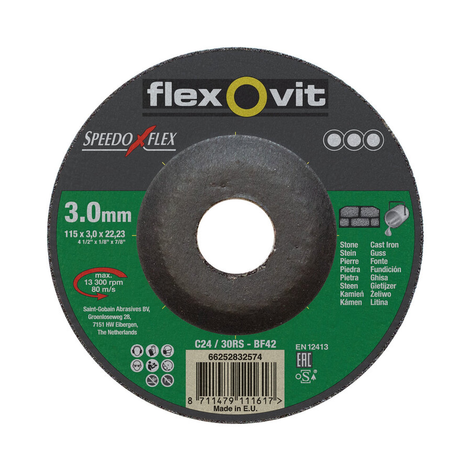 Disque à tronçonner Norton pour pierre 115x3x22.23mm Flexovit SPEEDOFLEX