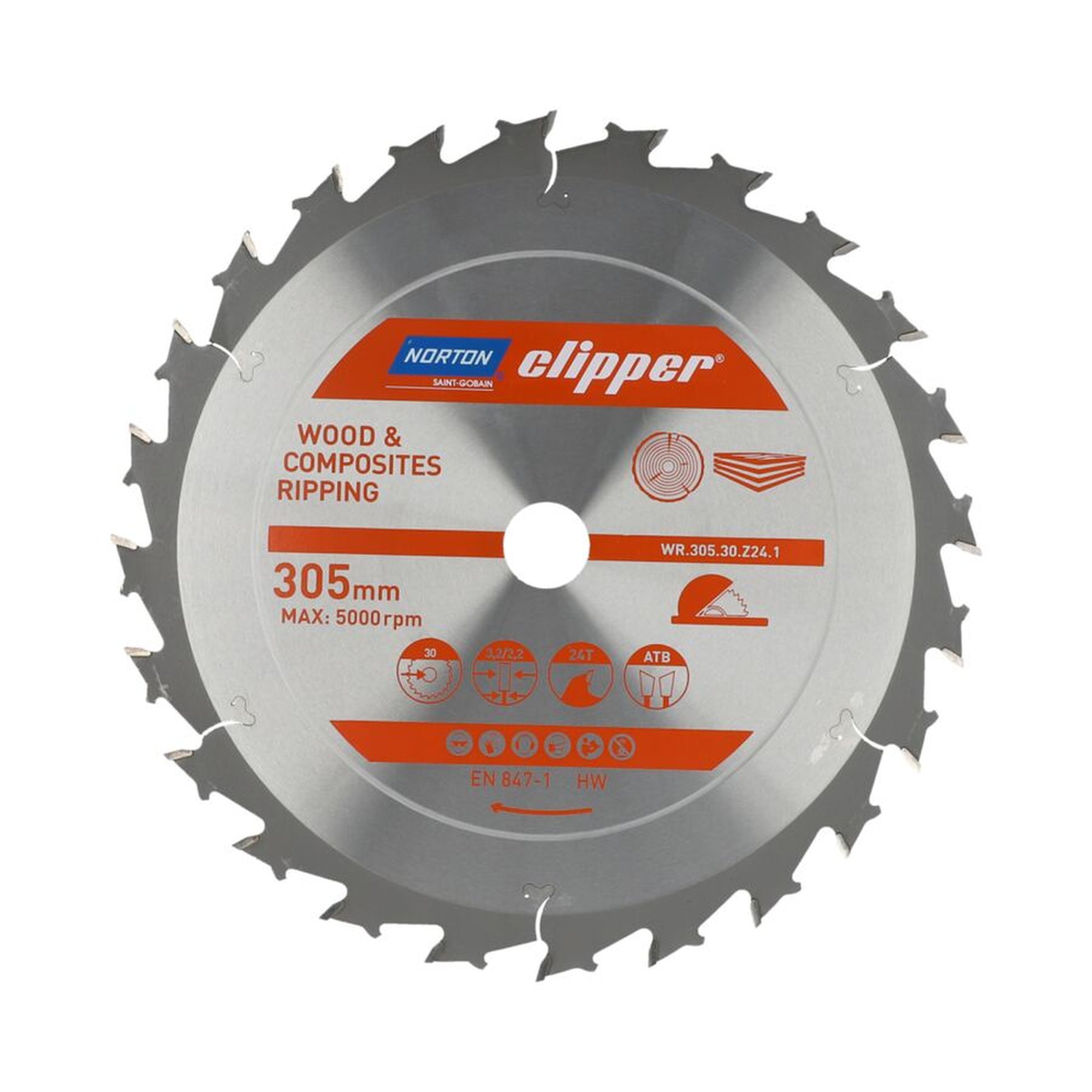 Norton Clipper TCT-lame de scie 305x3.2mm pour bois, alésage 30mm, WOOD RIPPING