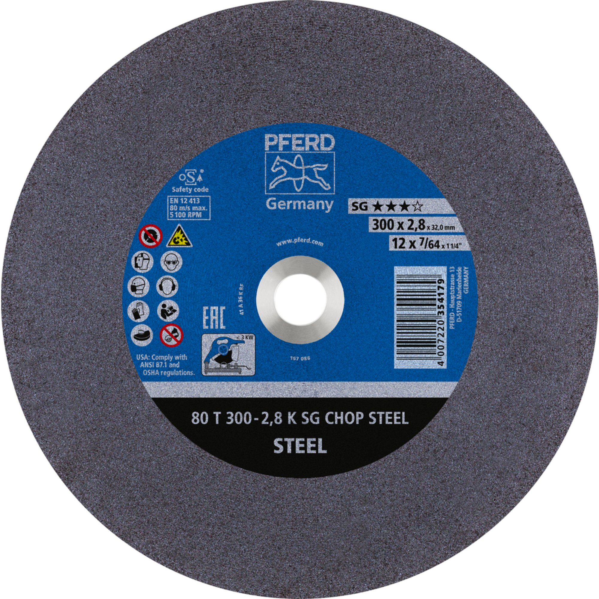 PFERD disque à tronçonner CHOPSAW 80 T 300-2,8 K SG CHOP STEEL/32,0