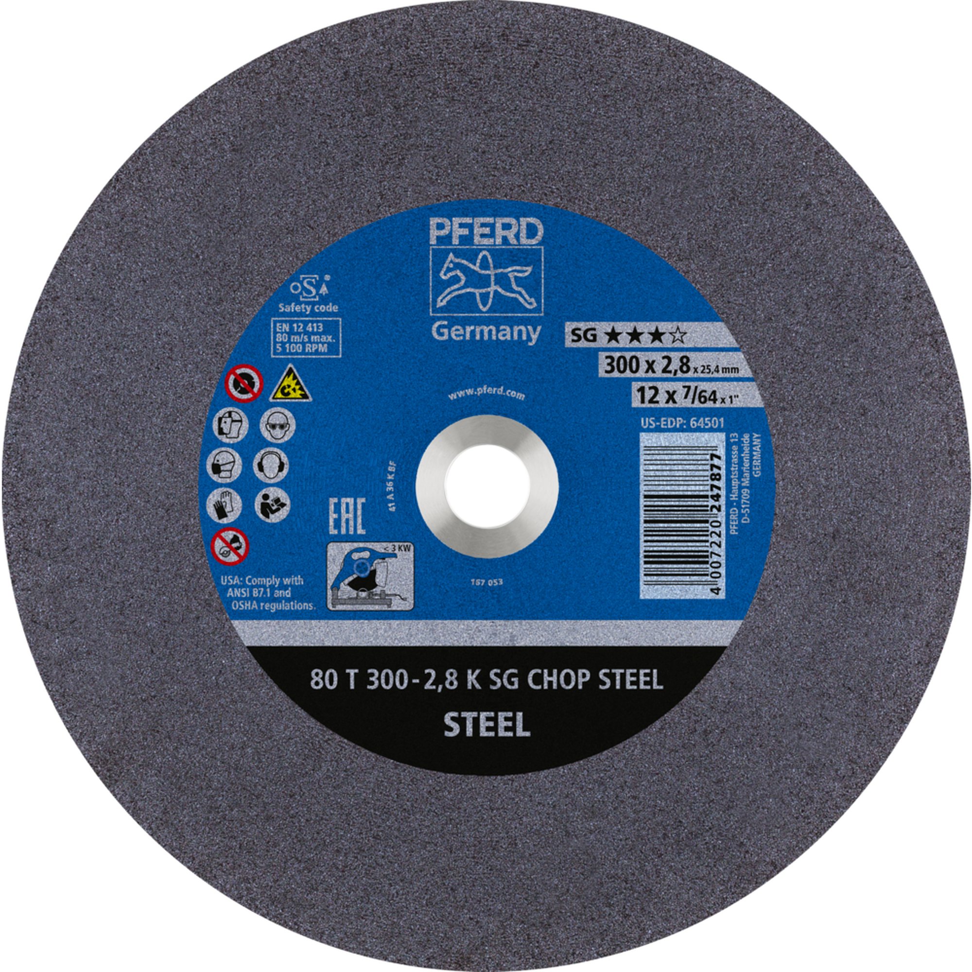 PFERD disque à tronçonner CHOPSAW 80 T 300-2,8 K SG CHOP STEEL/25,4