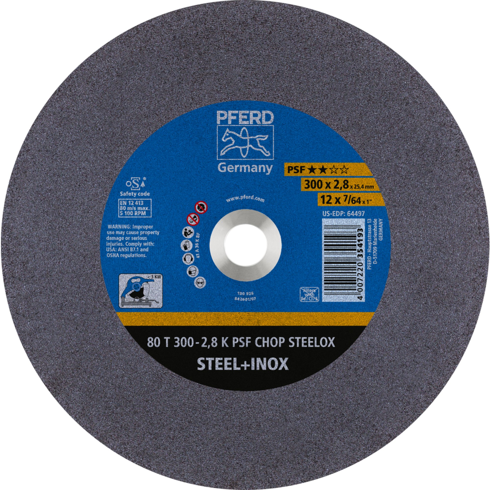Disque de tronçonnage PFERD CHOPSAW 80 T 300-2,8 K PSF CHOP STEELOX/25,4