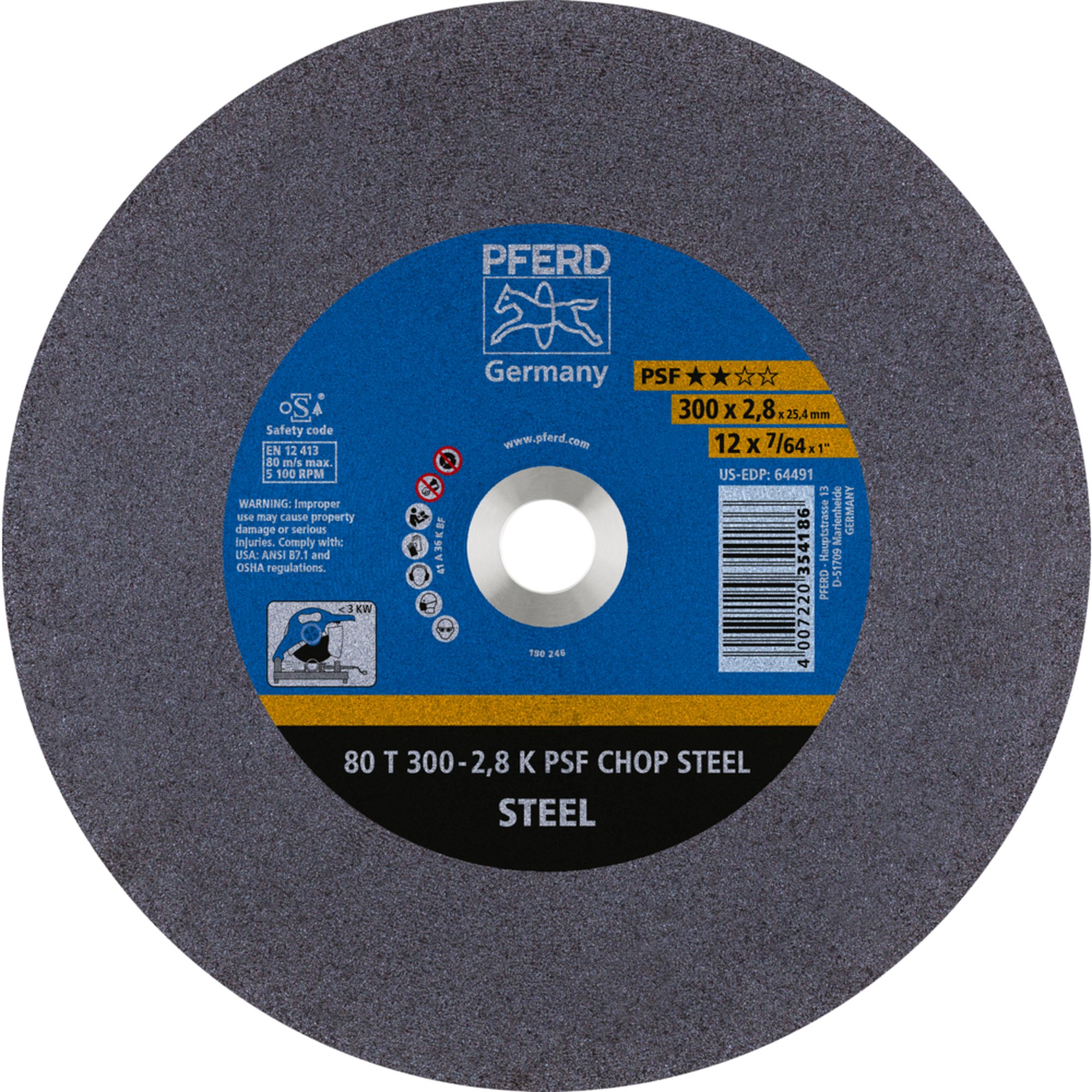 PFERD Disque de découpe CHOPSAW 80 T 300-2,8 K PSF CHOP STEEL/25,4