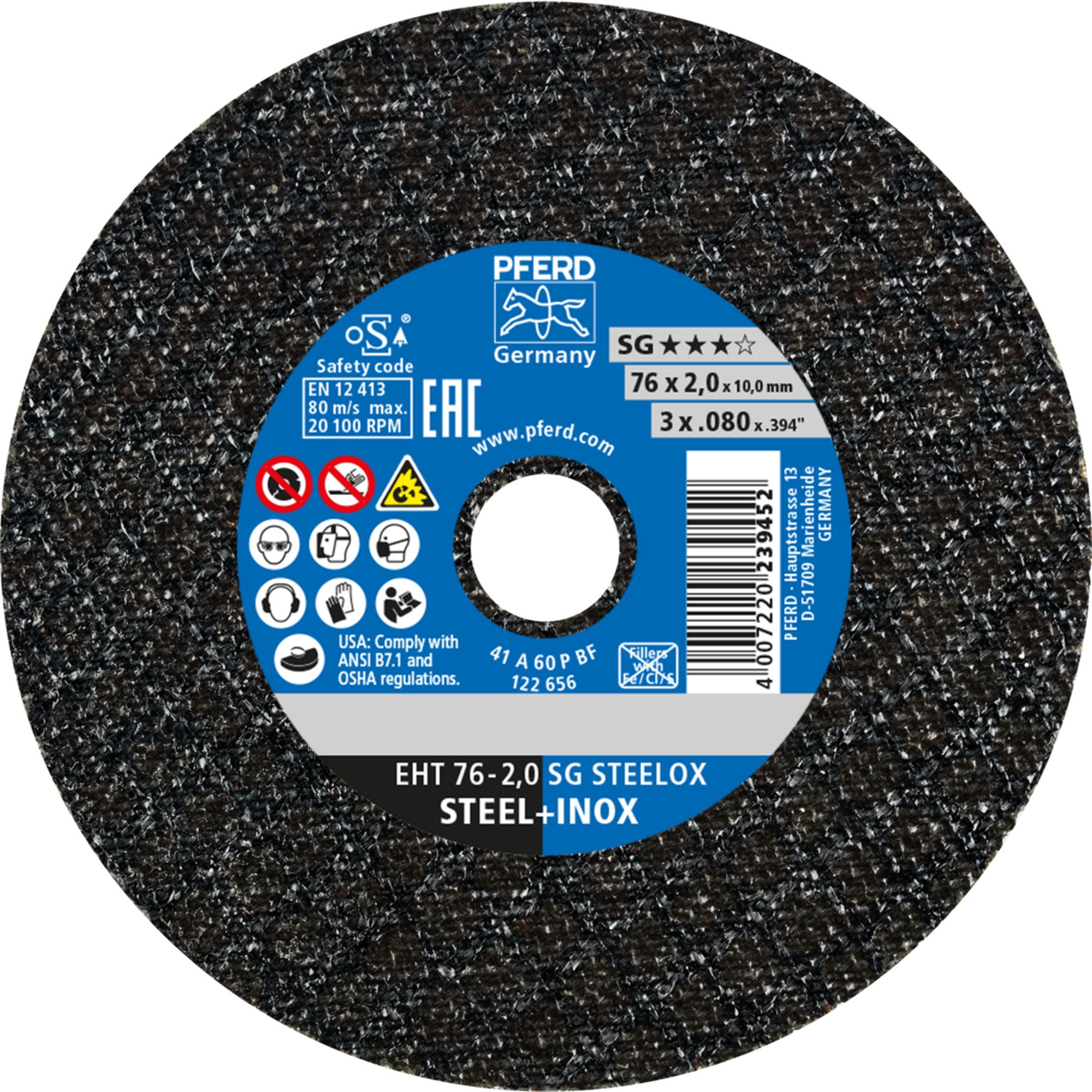 PFERD disque de découpe EHT 76-2,0 SG STEELOX/10,0