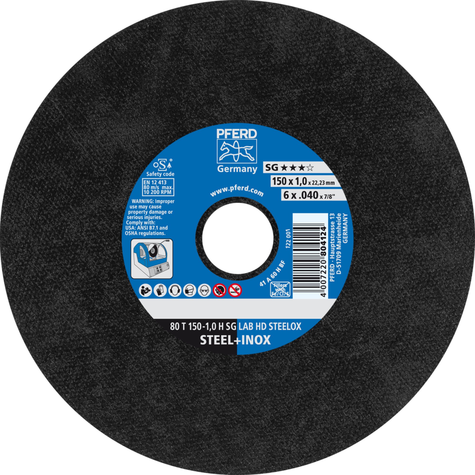 Disque de séparation PFERD LABOR 80 T 150-1,0 H SG LAB HD STEELOX/22,23