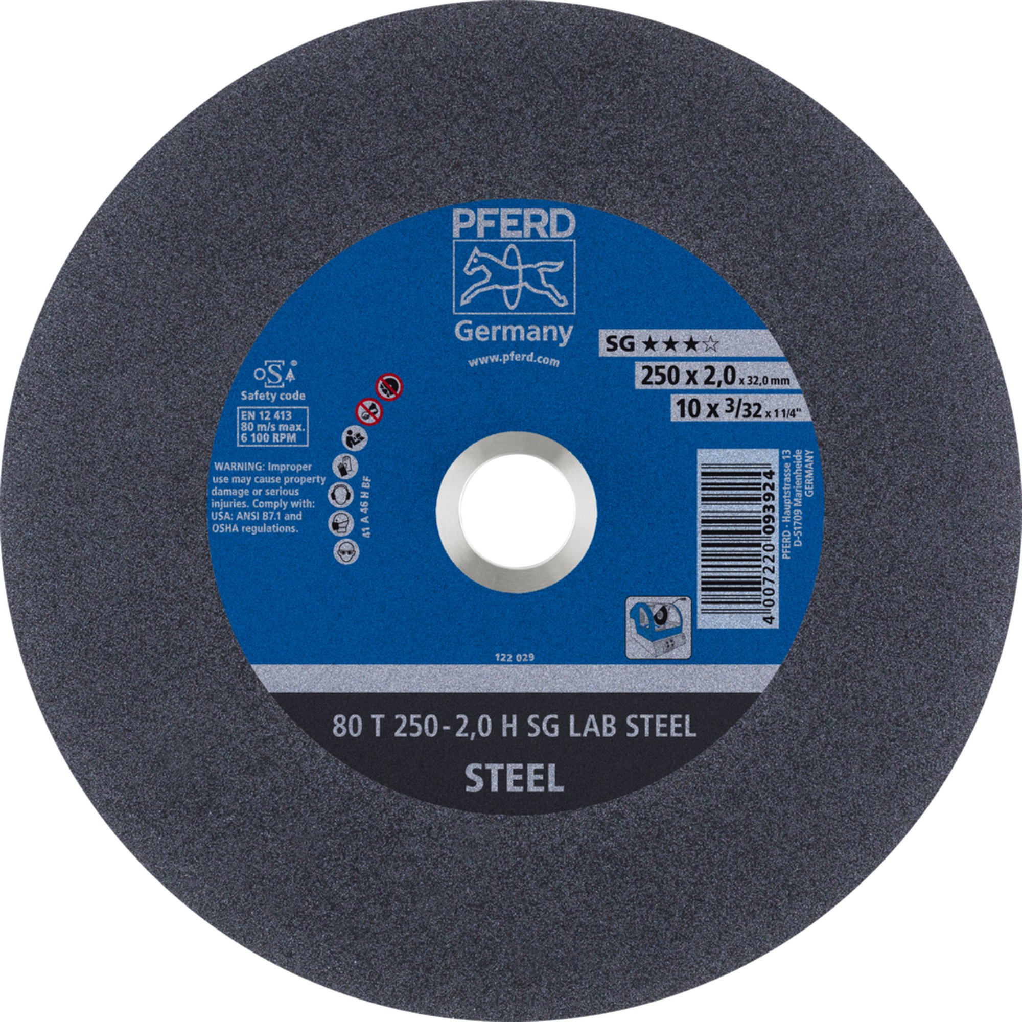 Disque à tronçonner PFERD LABOR 80 T 250-2,0 H SG LAB STEEL/32,0