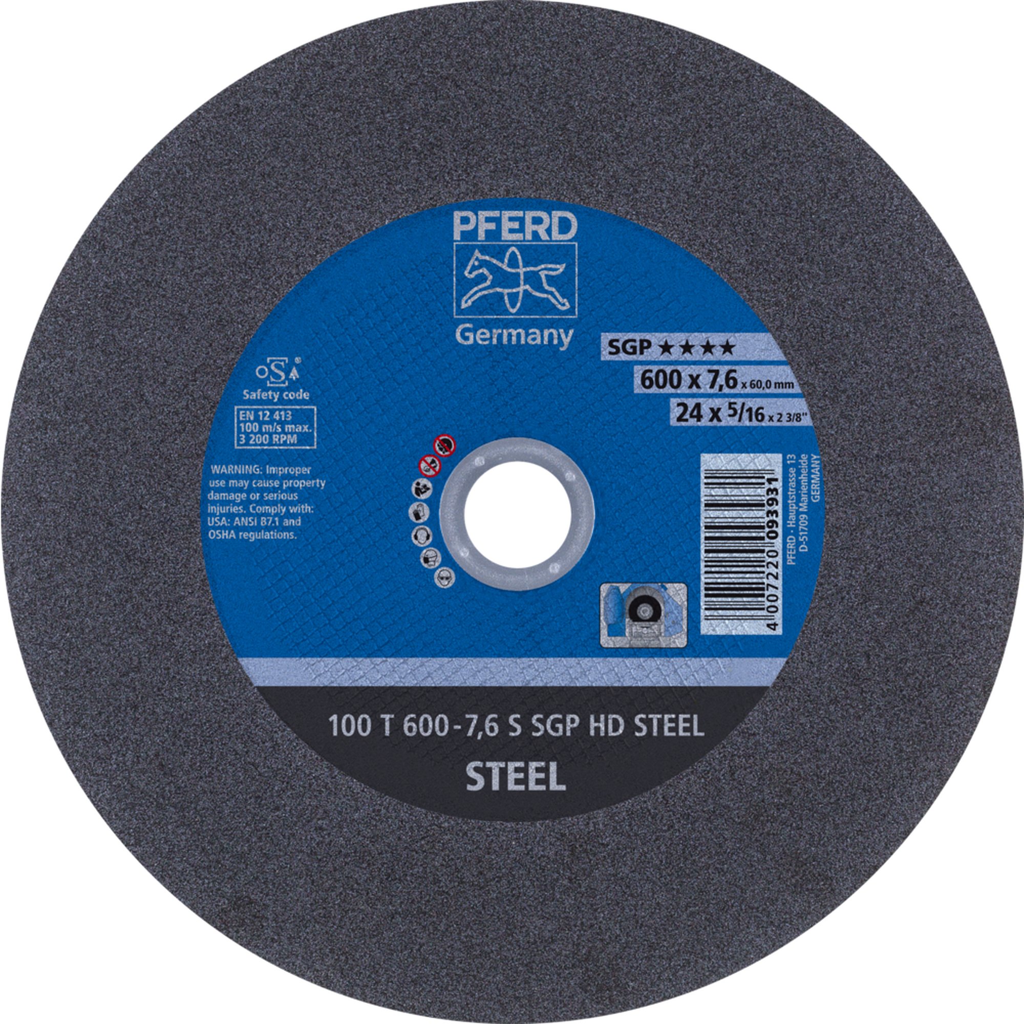 Disque à tronçonner PFERD HEAVY DUTY 100 T 600-7,6 S SGP HD STEEL/60,0