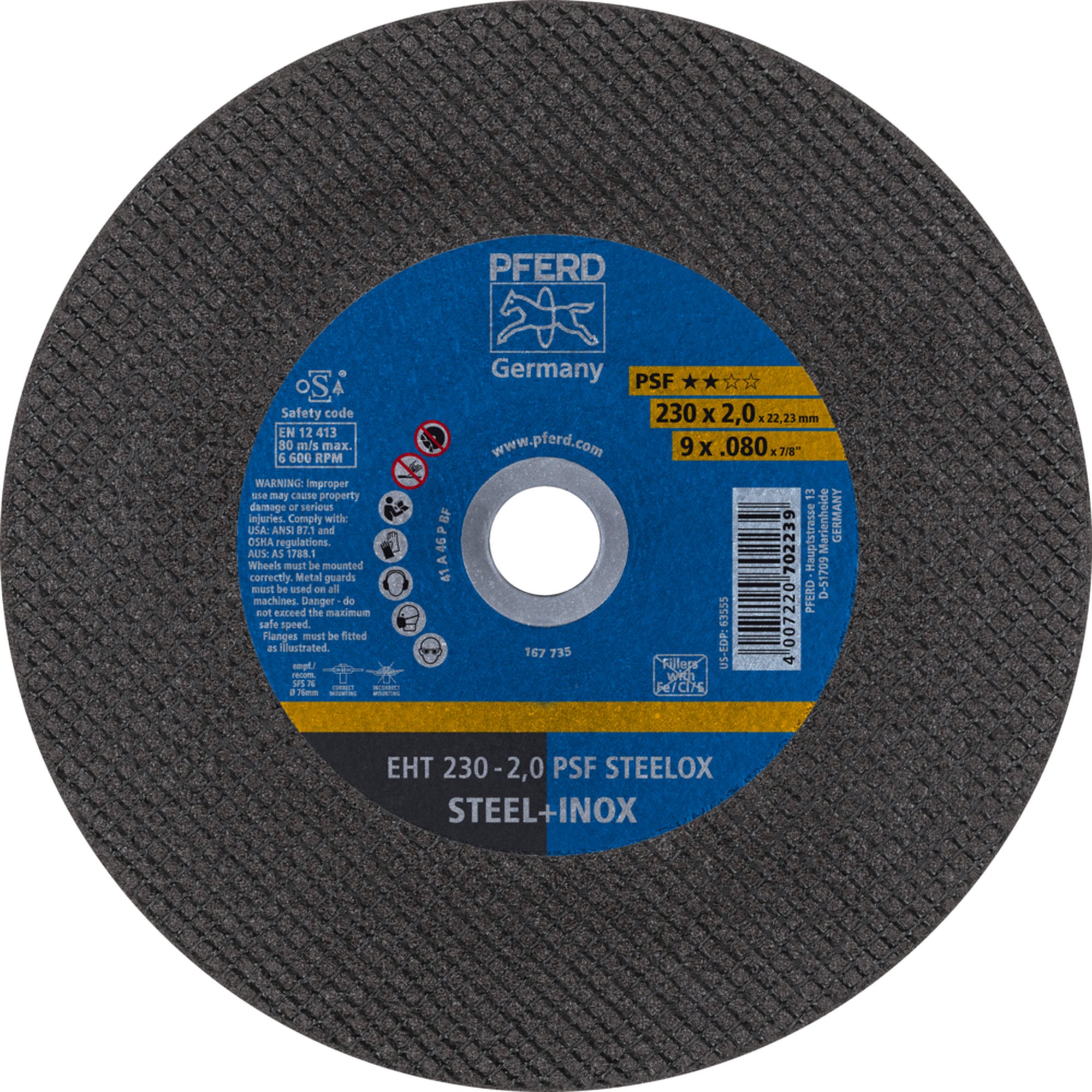PFERD disque à tronçonner EHT 230-2,0 PSF STEELOX