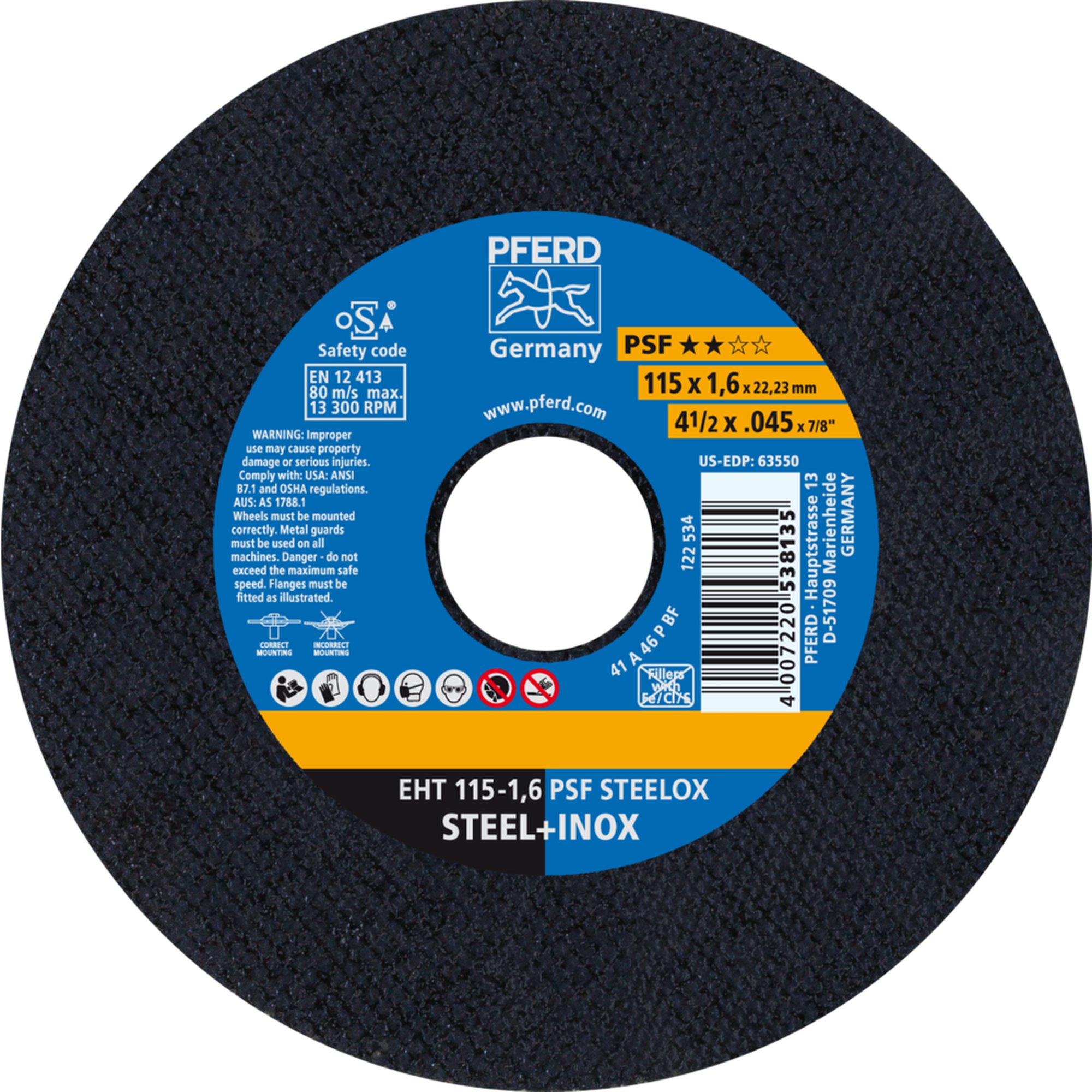 PFERD disque de découpe EHT 115-1,6 PSF STEELOX