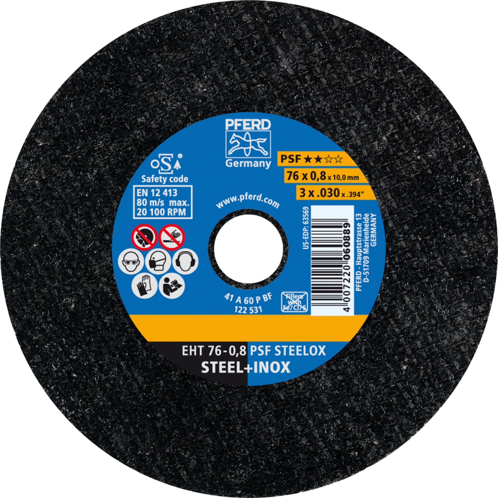 PFERD Disque de découpe EHT 76-0,8 PSF STEELOX/10,0