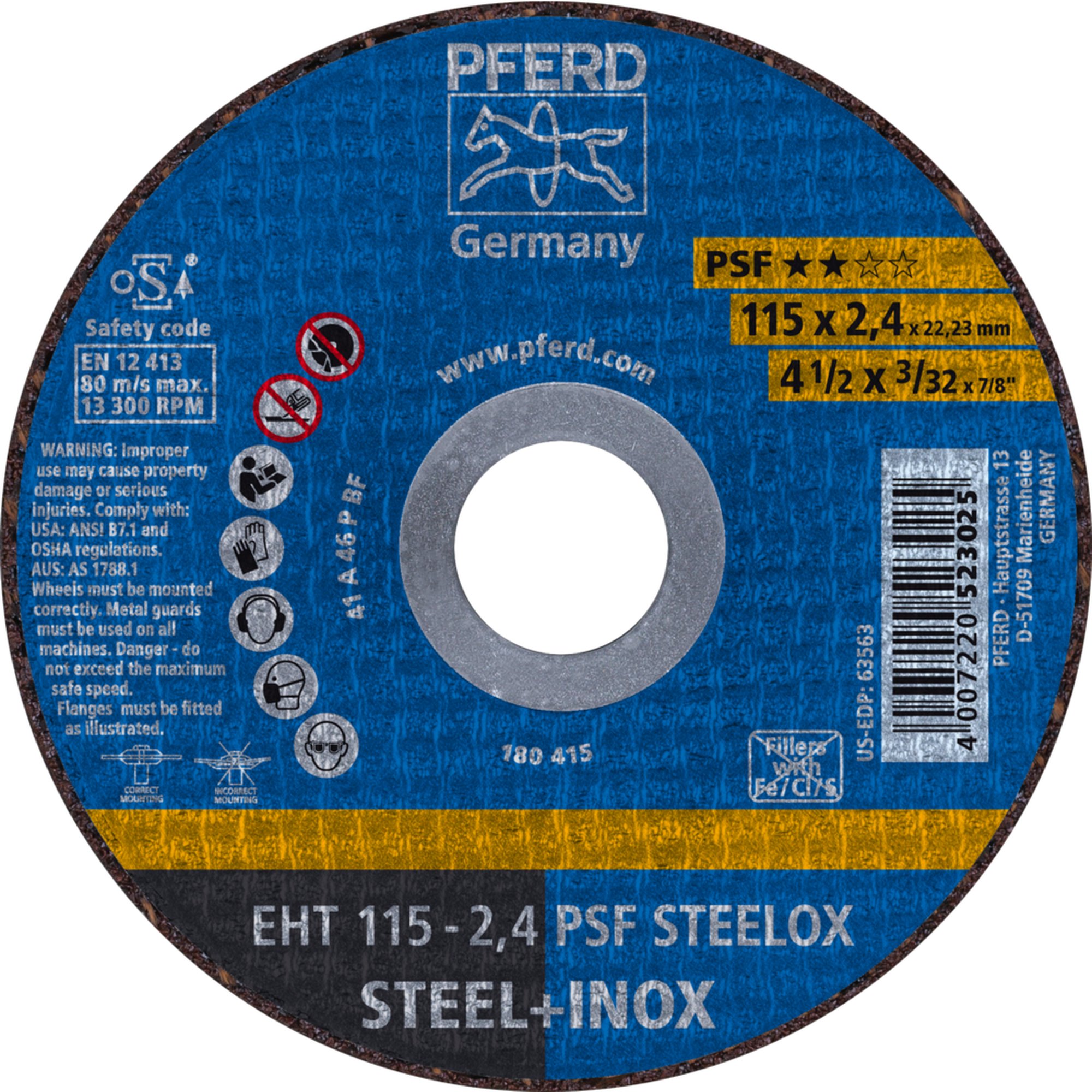 PFERD Disque de découpe EHT 115-2,4 PSF STEELOX