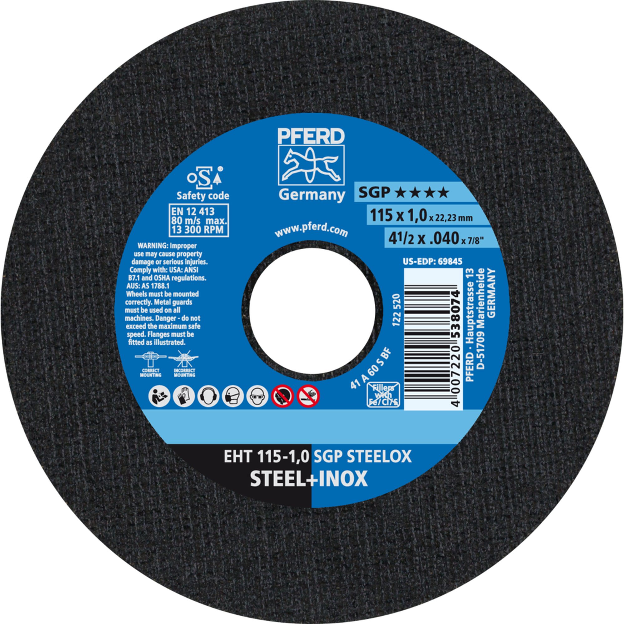 PFERD Disque de séparation EHT 115-1,0 SGP STEELOX