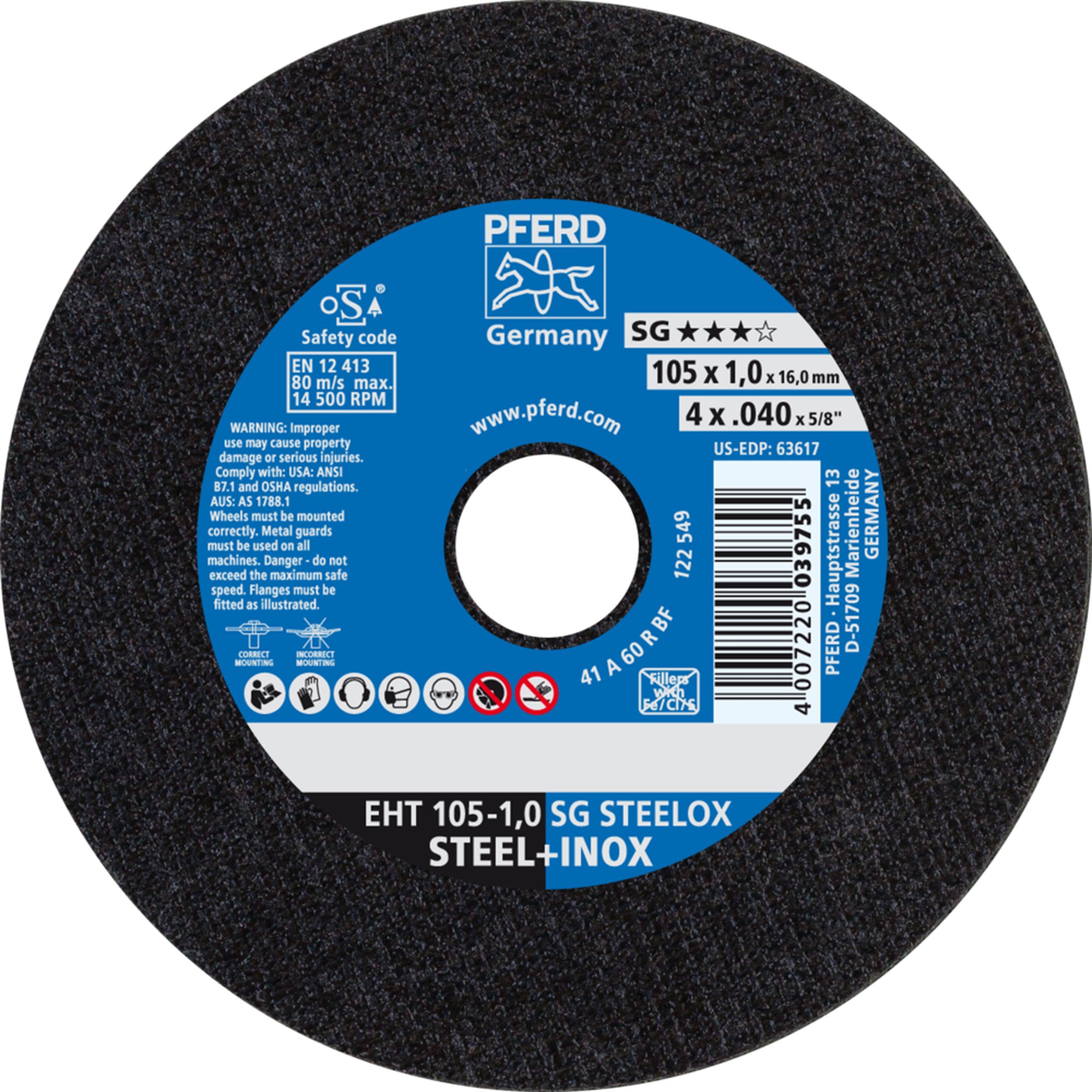 PFERD disque de tronçonnage EHT 105-1,0 SG STEELOX/16,0