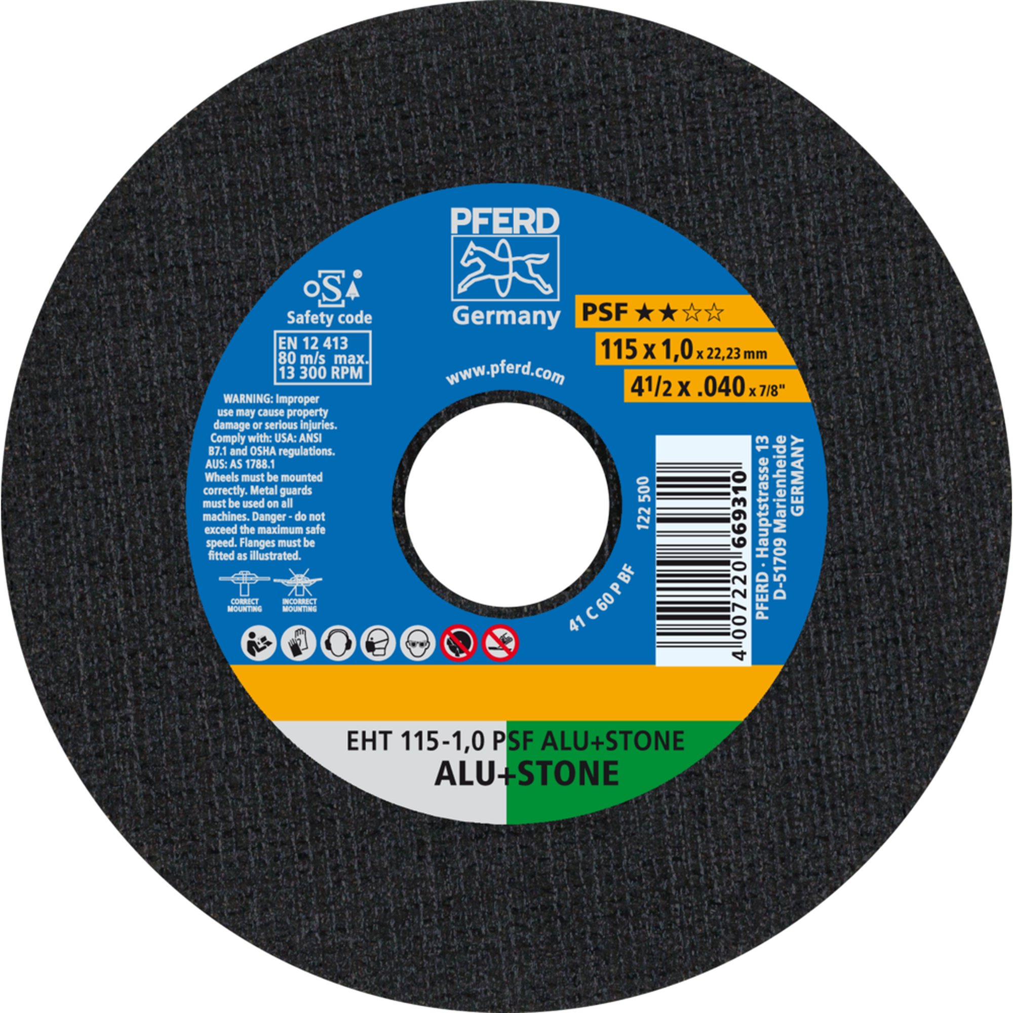 PFERD disque de tronçonnage EHT 115-1,0 PSF ALU+STONE