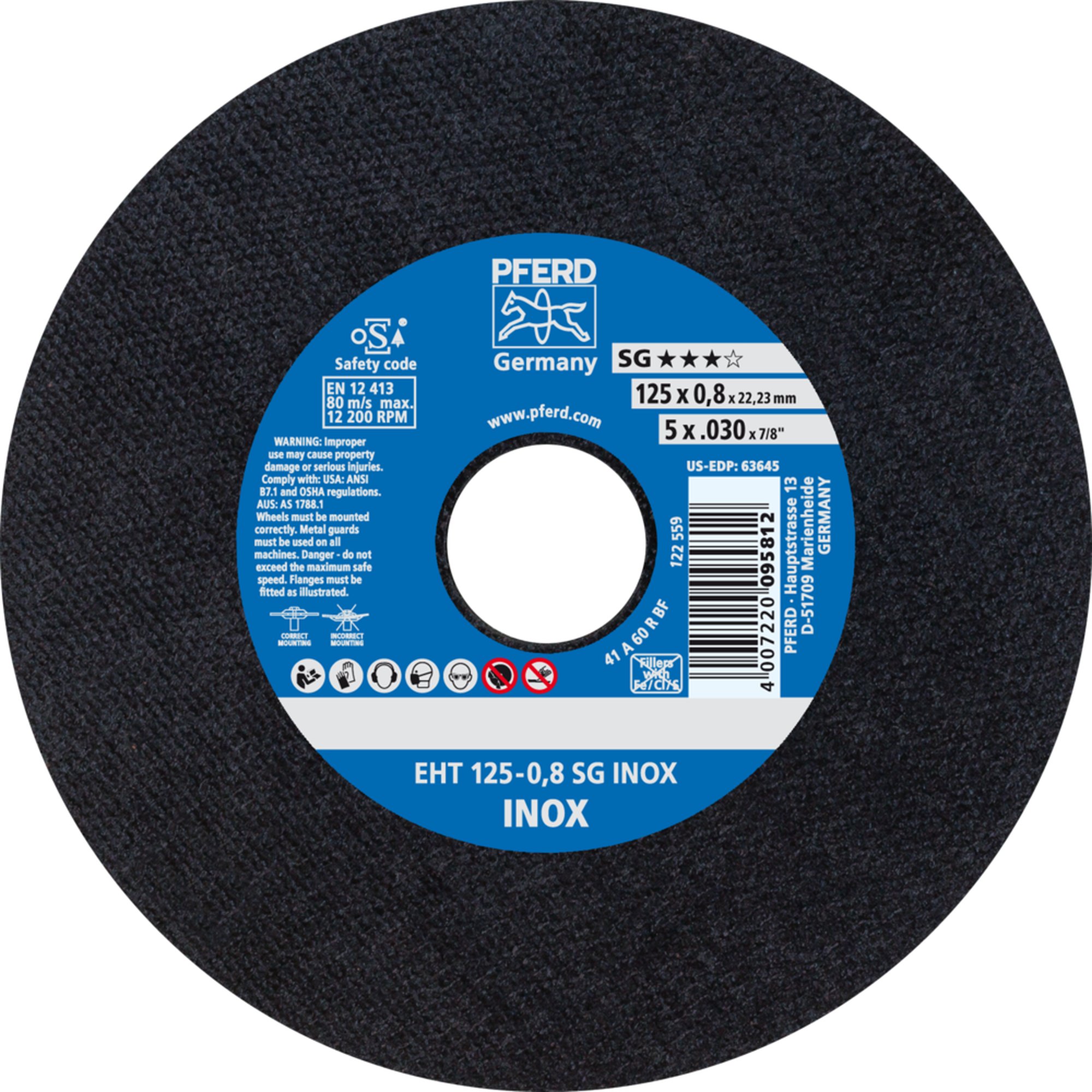 Disque de tronçonnage PFERD EHT 125-0,8 SG INOX