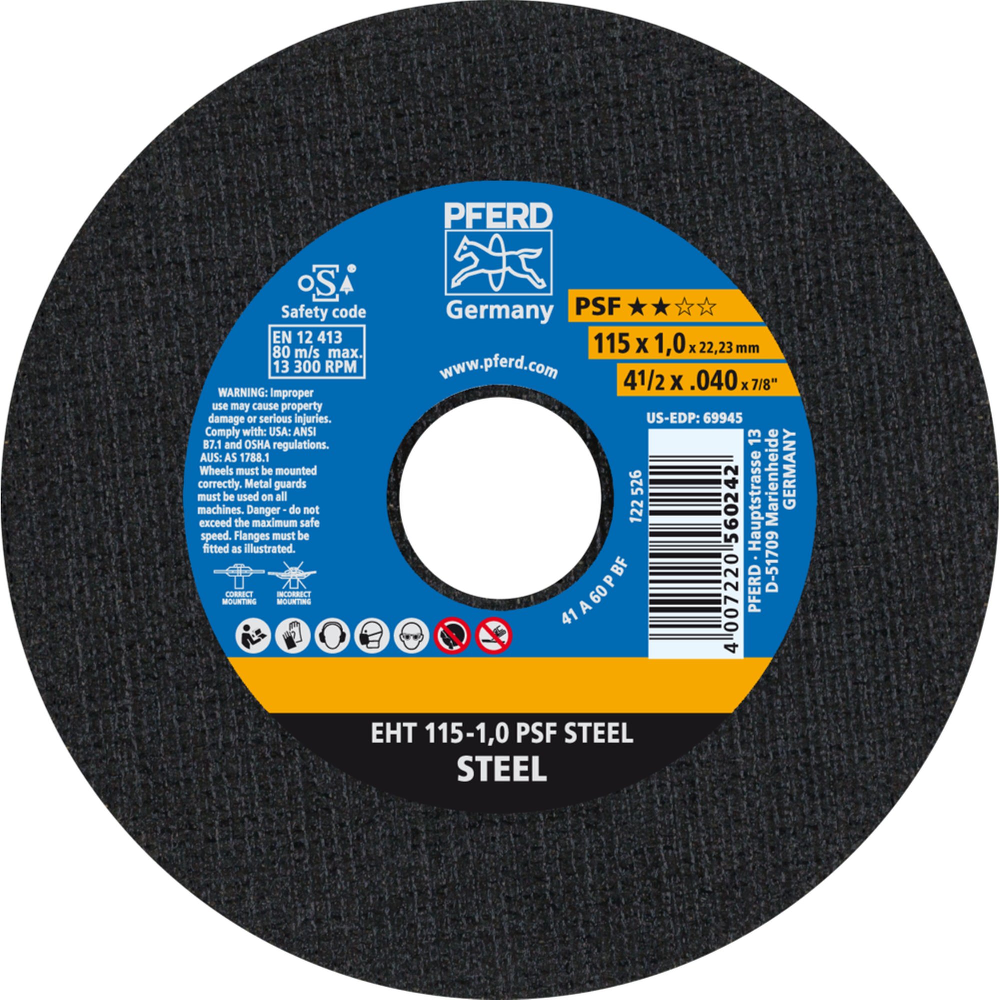 PFERD disque de séparation EHT 115-1,0 PSF STEEL