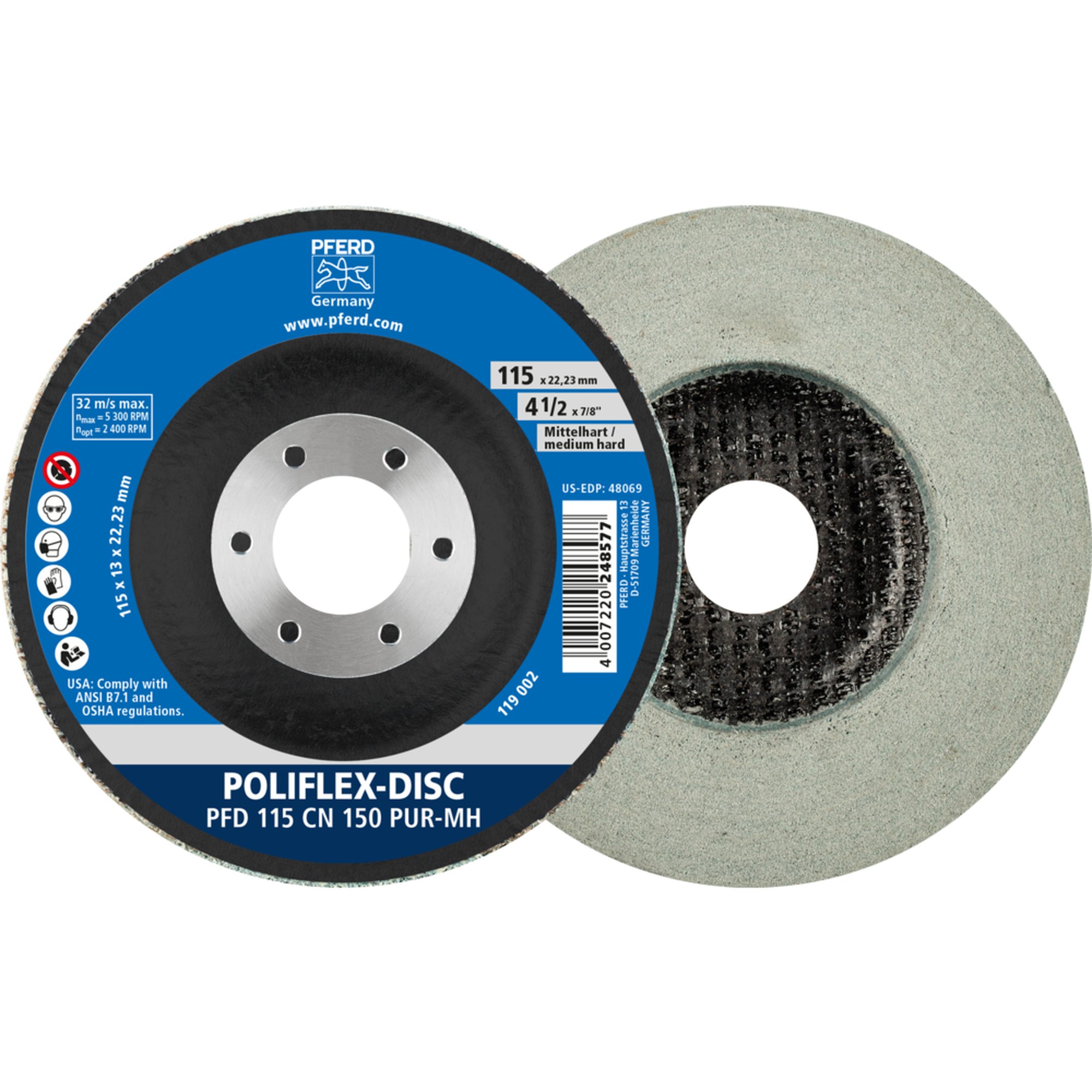 Disque Poliflex PFD 115-22 CN 150 PUR-MH de PFERD