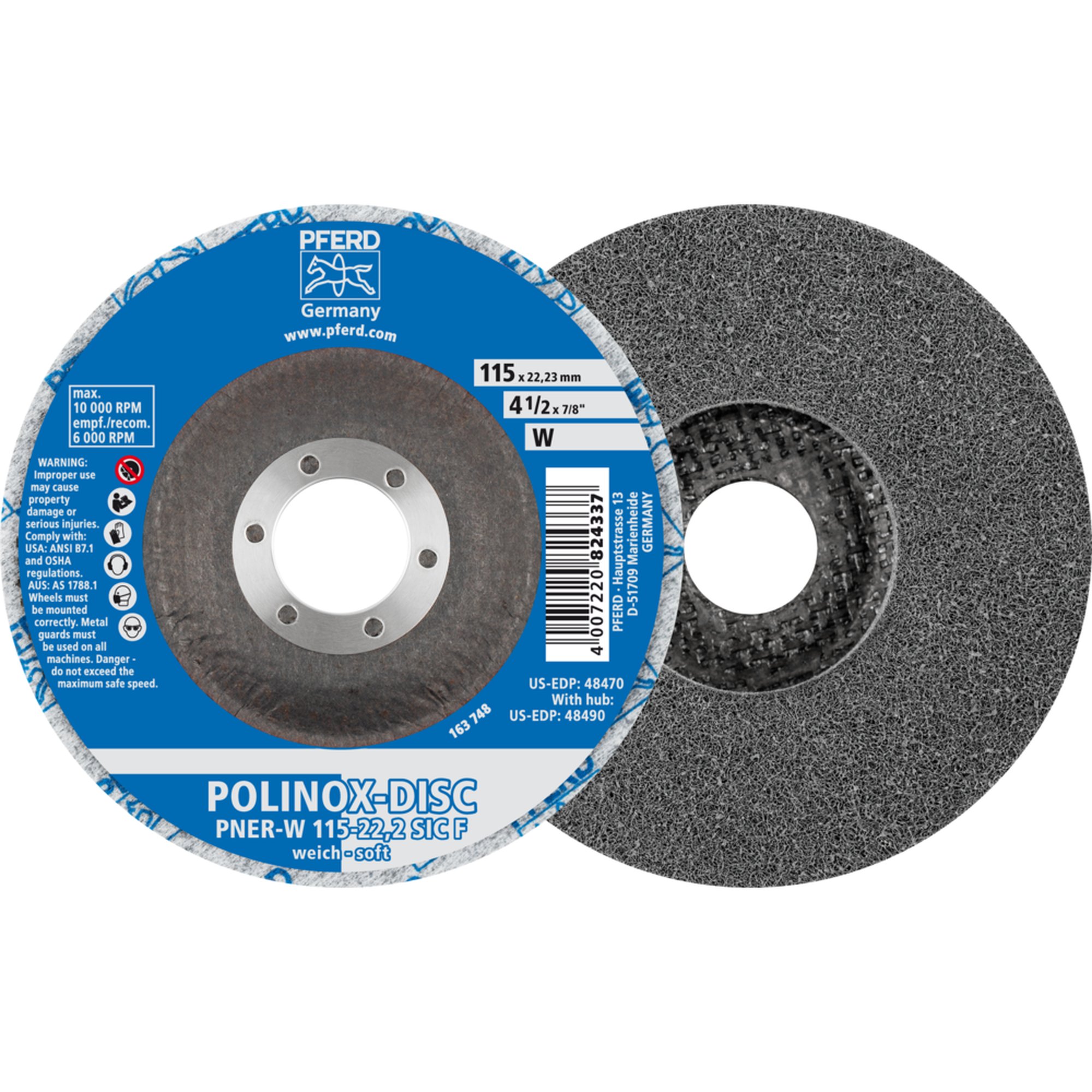 DISQUE DE MEULAGE COMPACT PFERD POLINOX DISC PNER-W 115-22,2 SiC F