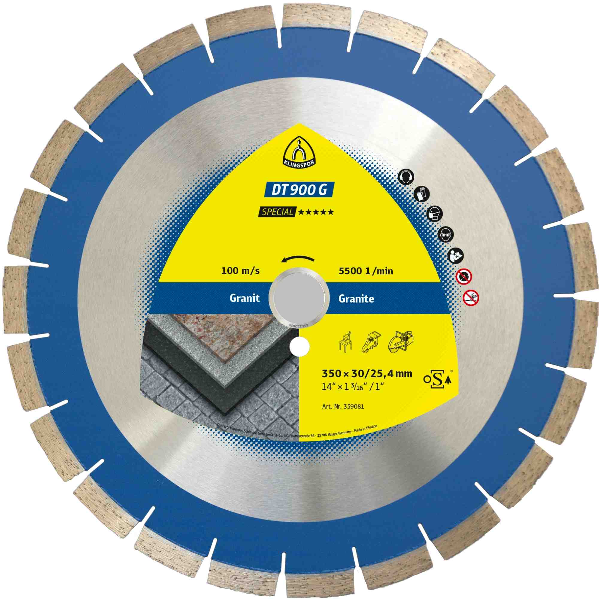 Klingspor DT 900 G Disques à tronçonner diamantés, 300 x 2,8 x 30 mm 20 segments 40 x 2,8 x 14 mm, denture standard Bague de réduction 25,4