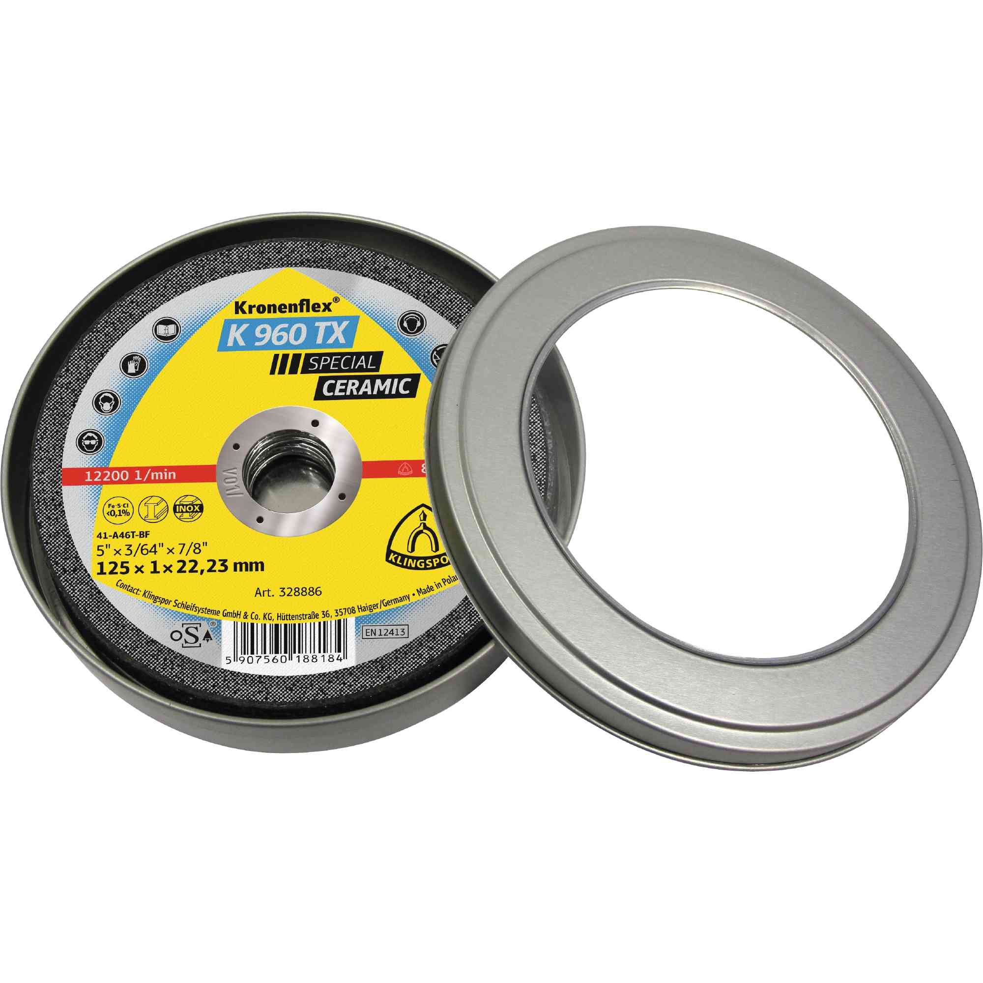 Disques de tronçonnage Klingspor K 960 TX 5 boîtes de 10 pièces | grain céramique 115 x 1 x 22,23 mm droit | grand emballage pour l'industrie