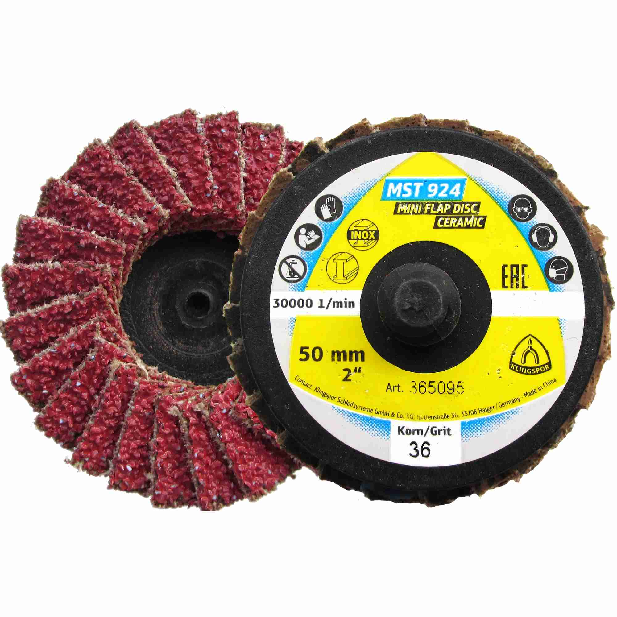 Klingspor MST 924 Plateau de ponçage Grain 36 50 mm bombé Quick Roll Connect