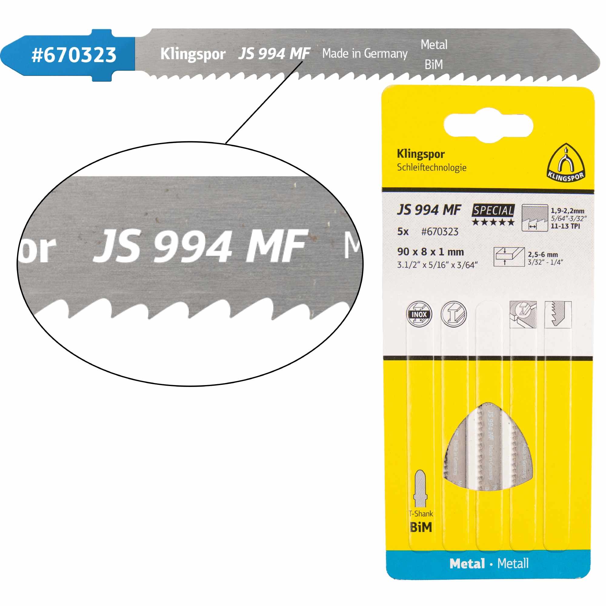 Klingspor JS 994 MF Lames de scie sauteuse 90 x 8 x 1 mm Longueur utile 63Bi-métal fraisées, ondulées, 11-13 dents par pouce