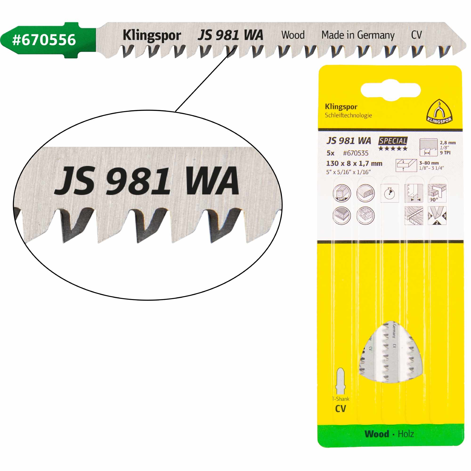 Klingspor JS 981 WA Lames de scie sauteuse 100 x 8 x 1,7 mm Longueur utile 75Crom-Vanadium rectifié en croix, conique, 9 dents par pouce
